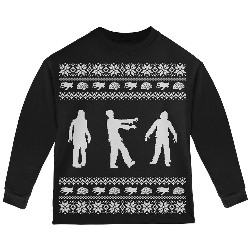 Old Glory Zombie Ugly Christmas Sweater - Black Long Sleeve T-Shirt for Toddlers | Holiday Party, Family Photos & Festive Outfit