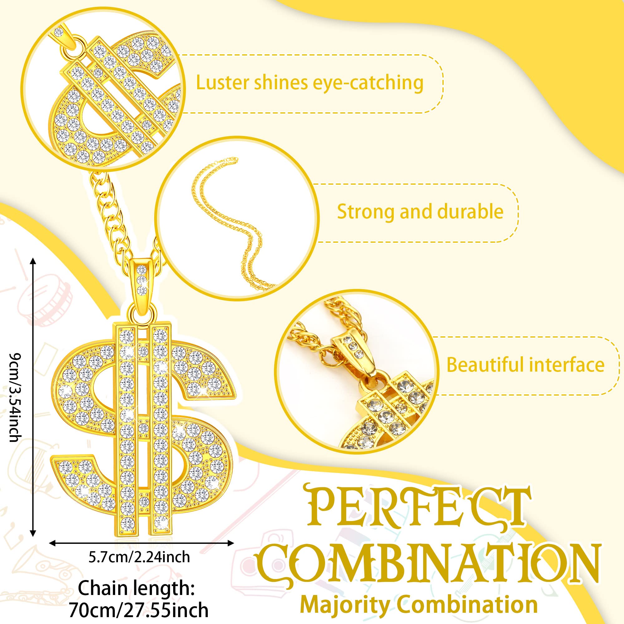 Tatuo 2-Piece Gold Plated Chain Necklace Set for Men with Dollar Sign Pendant - Hip Hop Jewelry for Streetwear & Urban Fashion | Perfect for Parties, Concerts and Everyday Style
