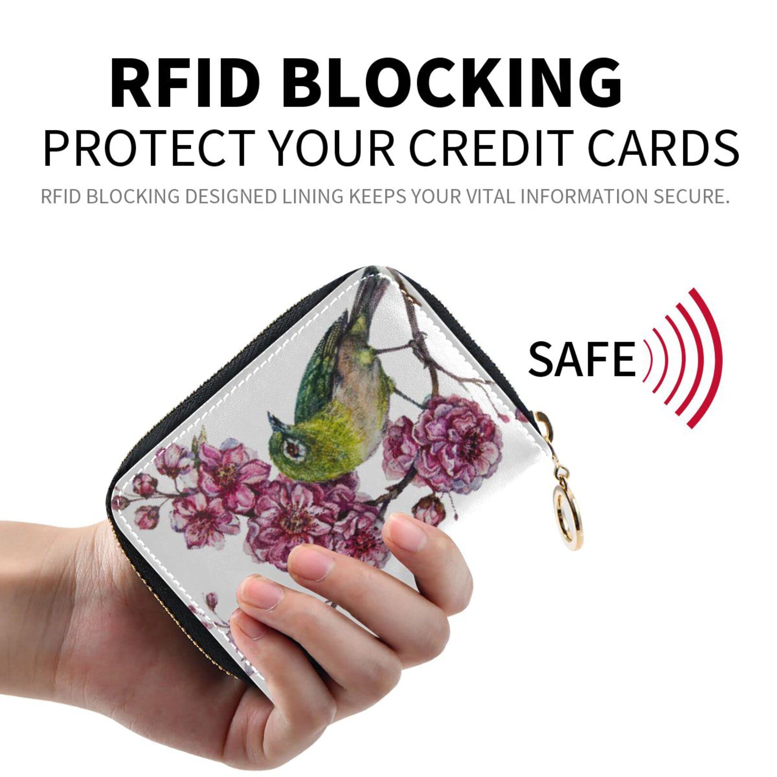 RFID Credit Card Holder for Women - Pink Floral Leather Wallet for Travel & Daily Use