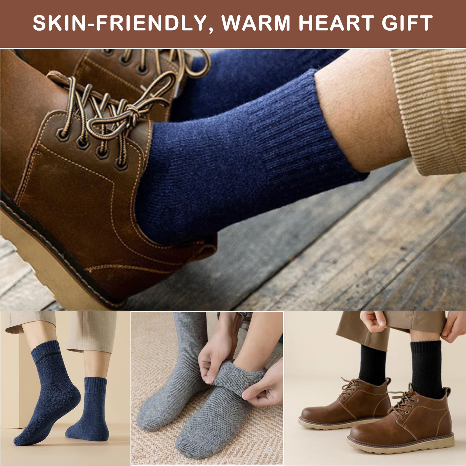 VoJoPi Men's Thermal Wool Hiking Socks - 5 Pairs Warm Cushioned Boot Socks for Walking, Outdoor Activities & Winter Comfort - Super Soft Cozy Socks for Daily Wear, Camping & Cold Weather