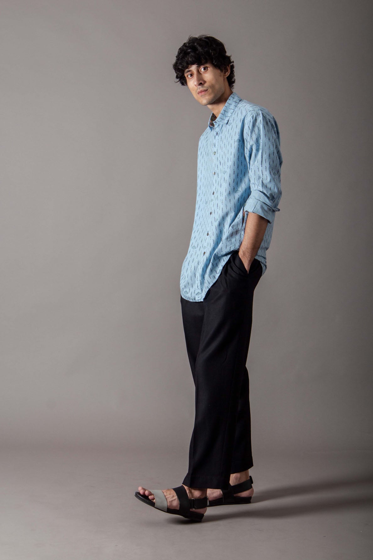 Classic Blue Handwoven Cotton Shirt Umbrella - Perfect for Outdoor Events, Weddings & Beach Trips