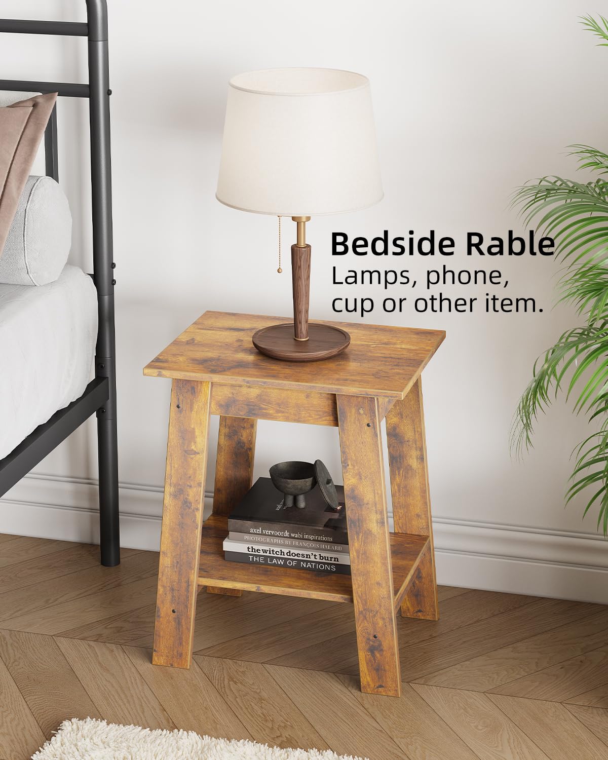 2-Tier Wood End Table Set of 2 - Small Side Table & Nightstand with Storage Shelf for Bedroom, Living Room, Farmhouse Decor - White & Brown Narrow Space-Saving Tables for Entryway, Apartment, Dorm