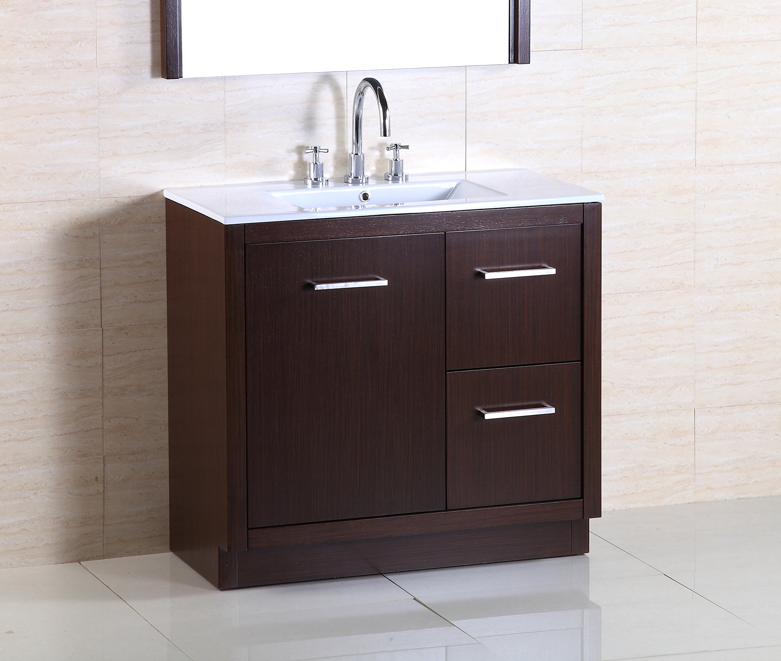 36-Inch Single Sink Bathroom Vanity in Wenge Finish - Modern Freestanding Vanity with Soft-Close Doors & Drawers for Small Bathrooms & Powder Rooms