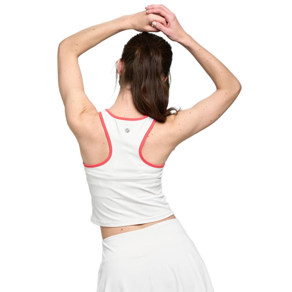 Lija Women's Elite Block Tank Top - Breathable Workout Shirt for Yoga, Running & Gym (White/Cayenne) | Athletic Performance & Casual Wear