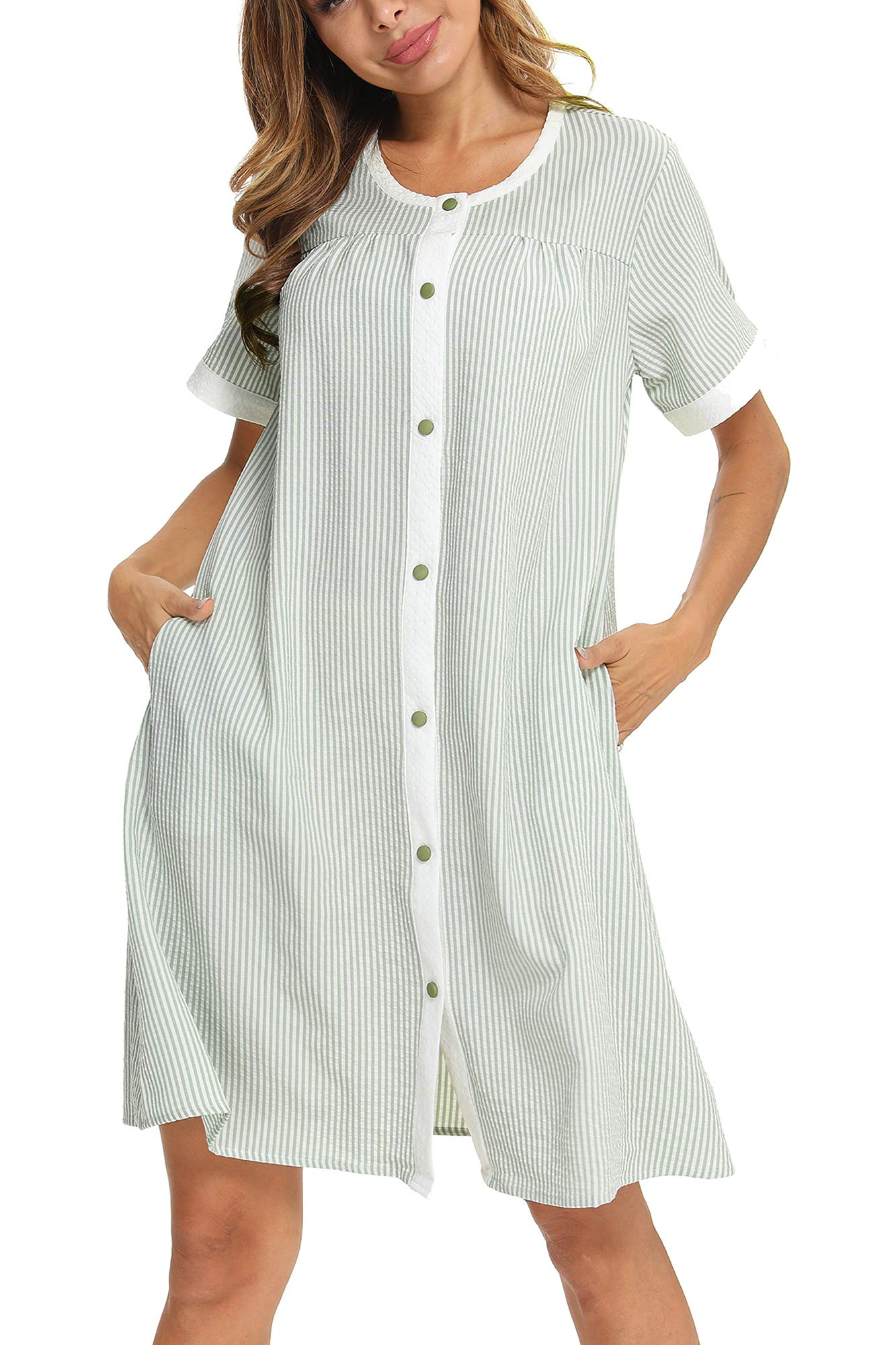 YOZLY Women's Short Sleeve House Dress - Casual Duster Robe with Pockets | Perfect for Lounging, Maternity Wear & Nightgown