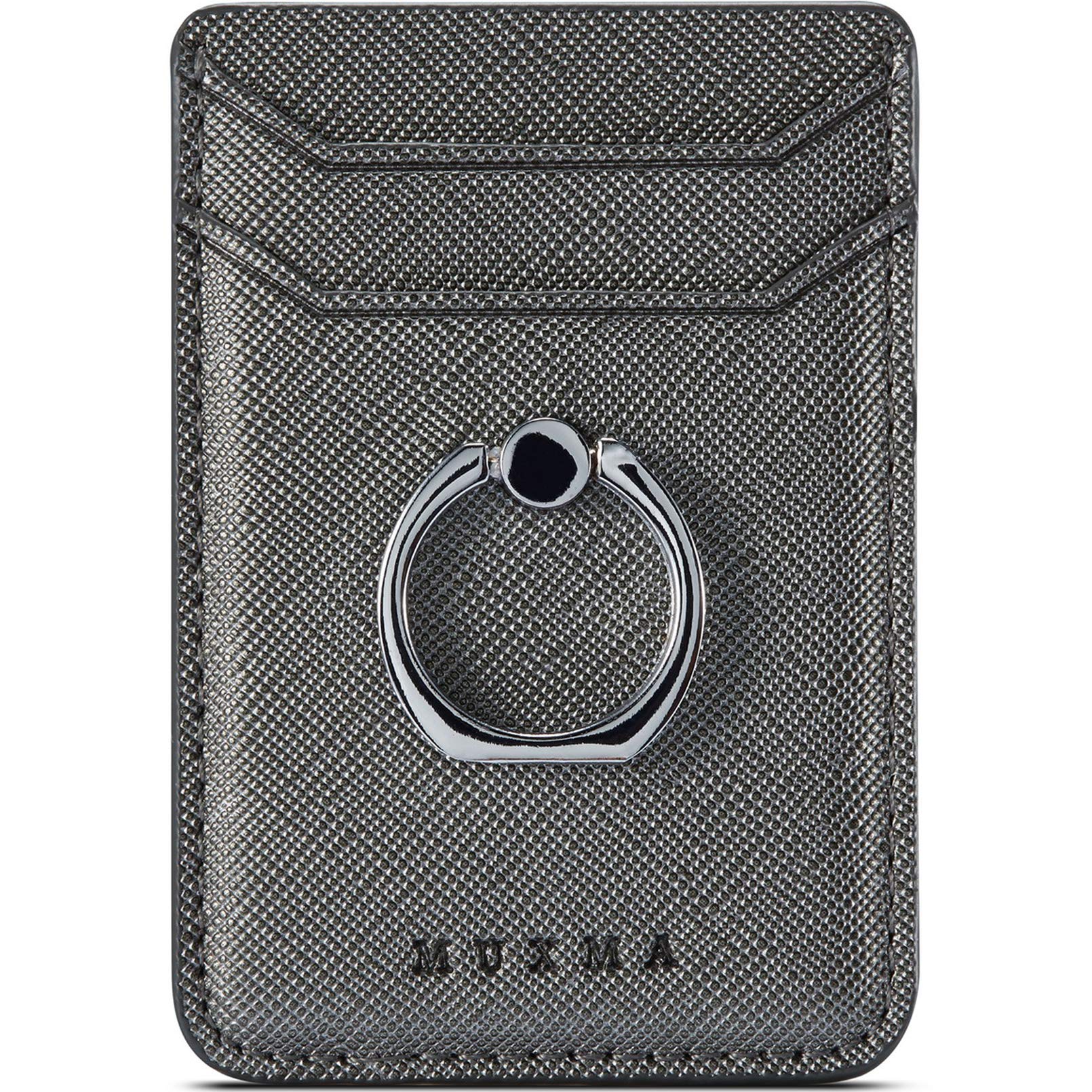 TOPWOOZU Phone Card Holder with Ring Grip - Adhesive Stick-on Credit Card Wallet Pocket for iPhone, Android & Smartphones (Gun Metal) - Perfect for Hands-Free Shopping, Commuting & Travel