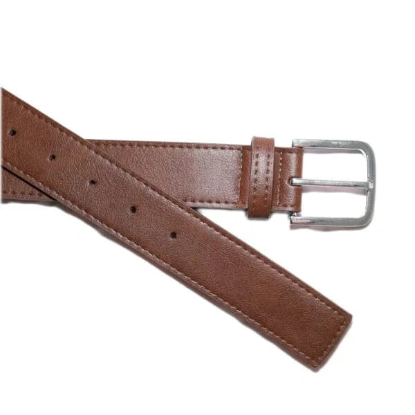 Bo Silver Buckle Vegan Leather Belt for Men & Women - Adjustable Chestnut Brown Waistband | Perfect for Casual, Office & Formal Wear