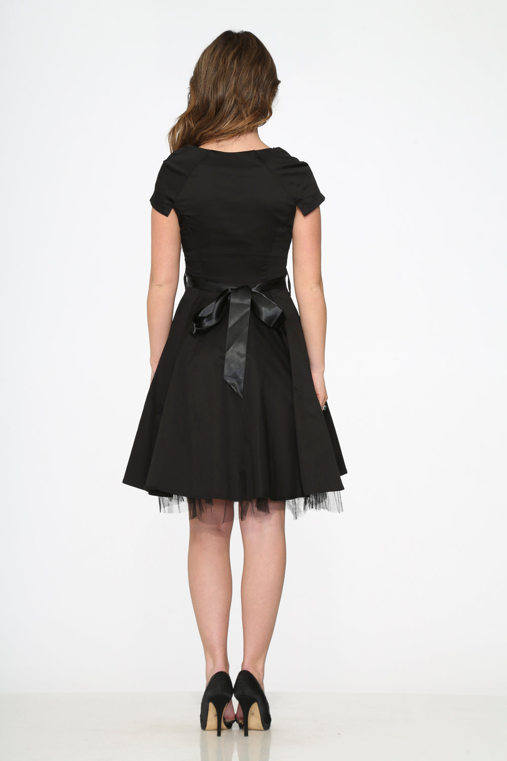Elegant Black Swing Dress for Women - Flowy A-Line Midi Dress with Short Sleeves | Perfect for Parties, Date Nights & Summer Outfits