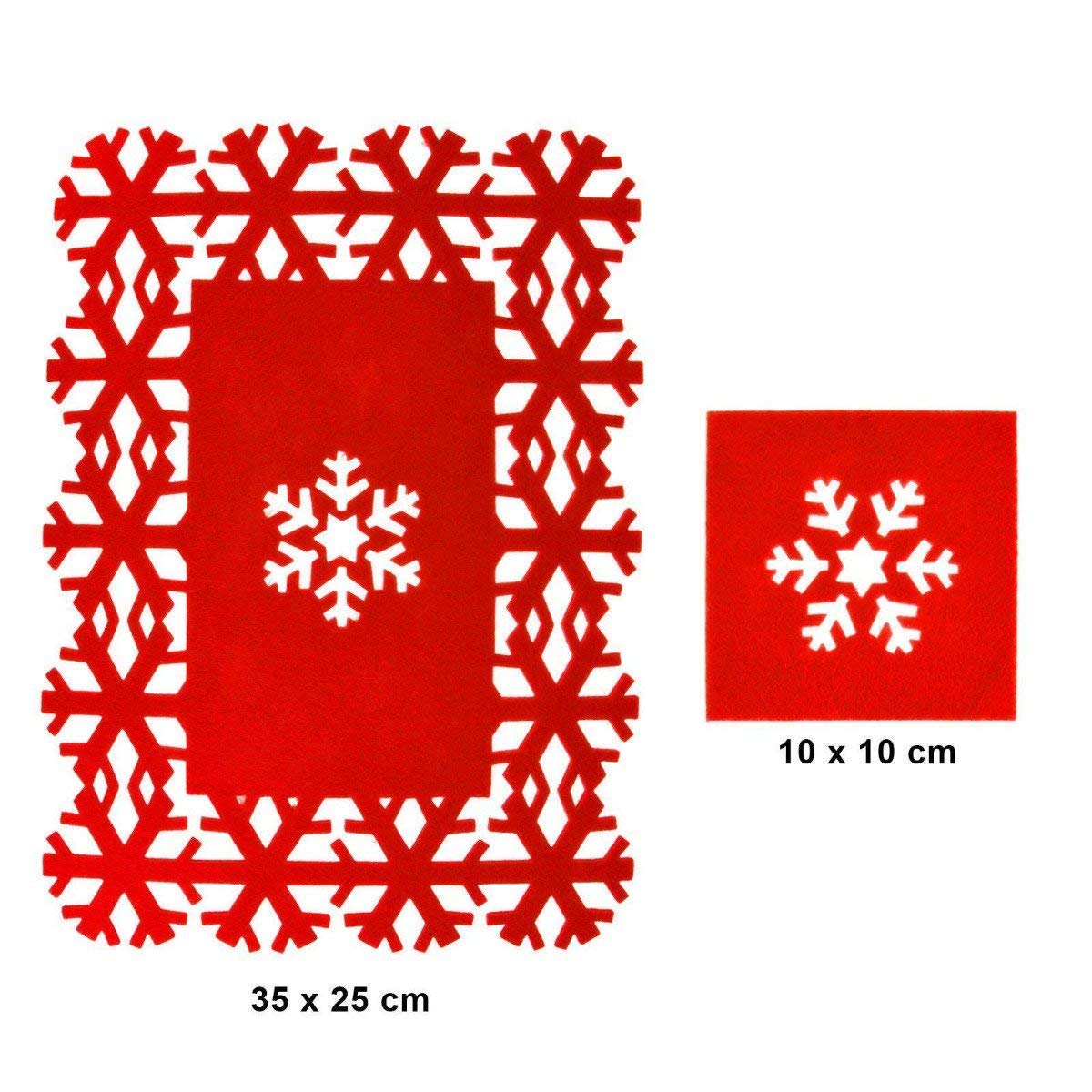 8-Piece Red Felt Christmas Snowflake Placemat and Coaster Set - 4 Holiday Placemats & 4 Festive Coasters for Dining Table Decor, Christmas Party, and Winter Home Decor