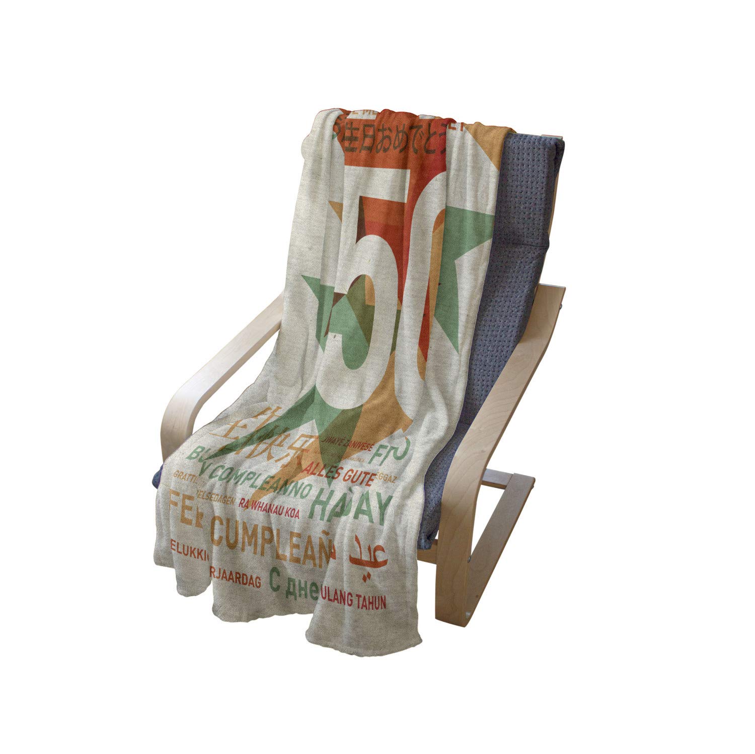 Ambesonne 50th Birthday Throw Blanket - Retro Stars Print Fleece Blanket in Green Red Orange, 60