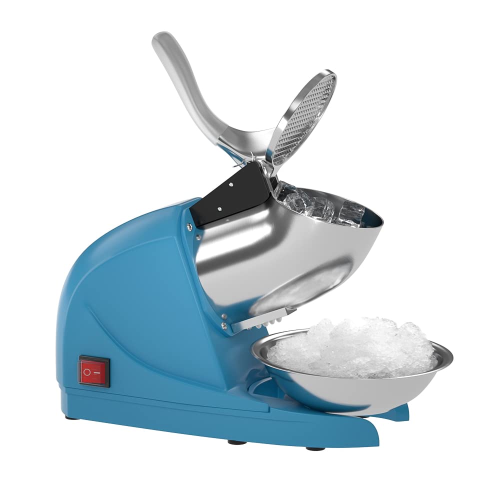 Premium Electric Ice Shaver Machine - 3 Stainless Steel Blades, 220lbs/hr, Splash-Proof Design for Home & Commercial Use | Make Snow Cones, Slushies, Cocktails & More (Blue)