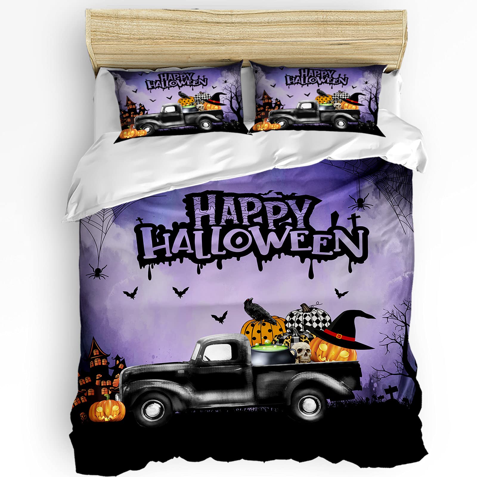 HELLOWINK Halloween Duvet Cover 3-Piece King Size Bedding Set - Spooky Bat & Raven Print Comforter with 2 Pillow Shams, Lightweight Soft Fabric for Cozy Sleep | Perfect for Halloween Decor, Bedroom Makeover & Seasonal Home Decor