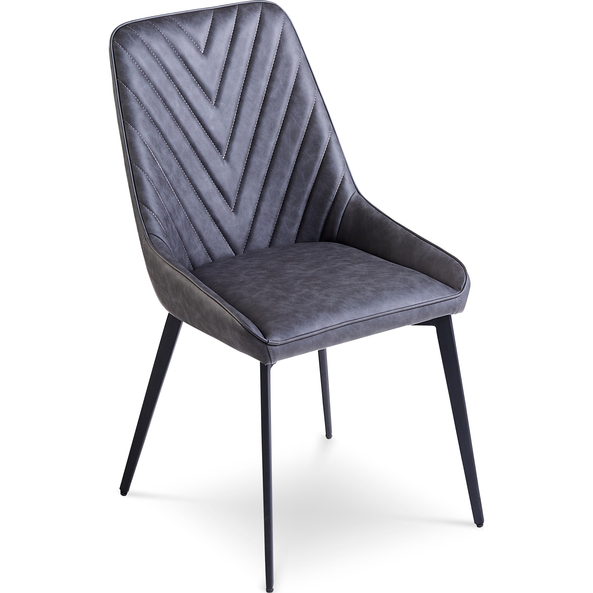 Lucia Upholstered Dining Chair - Charcoal Synthetic Leather & Black Metal Frame - Modern Kitchen & Dining Room Furniture for Home & Restaurant Use