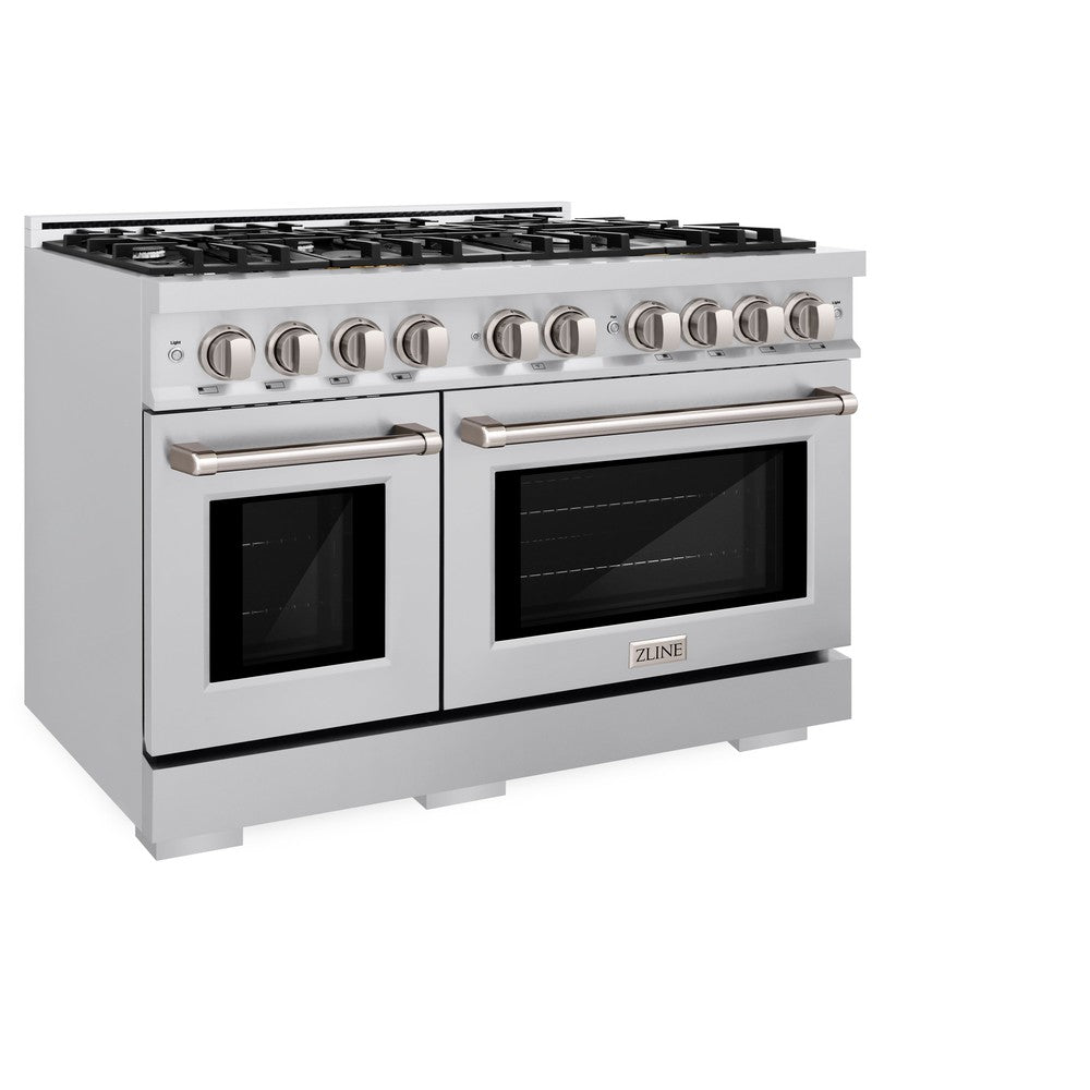 ZLINE 48 Inch 6.7 Cu. Ft. Select Double Oven Dual Fuel Range with 8 Burner Gas Cooktop in Satin Stainless Steel (HDRS 48) - Perfect for Large Family Kitchens & Professional Home Chefs