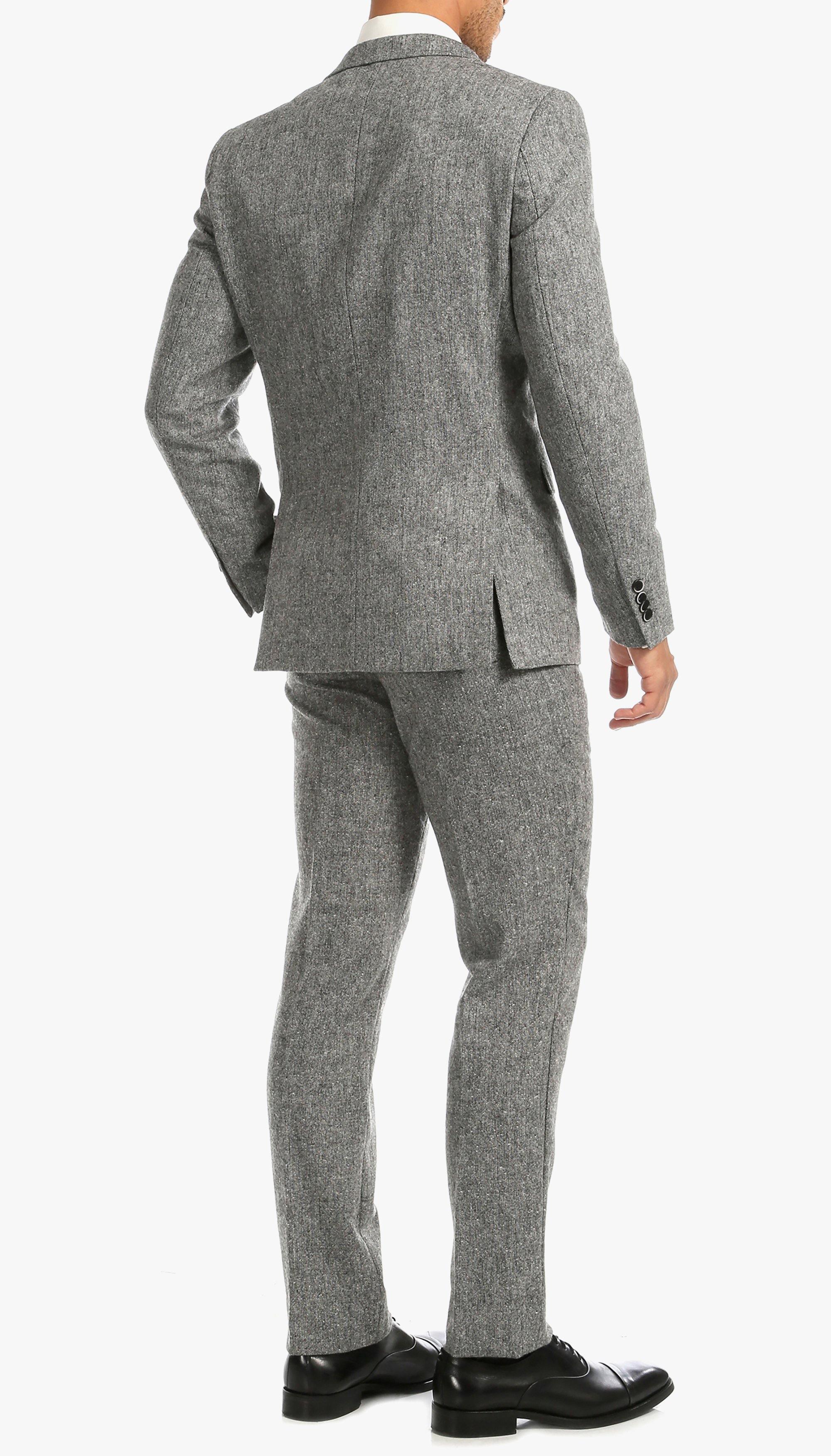 Grey Tweed Men's Slim Fit 3-Piece Suit | Formal Business Attire | Wedding, Office & Special Occasion Wear
