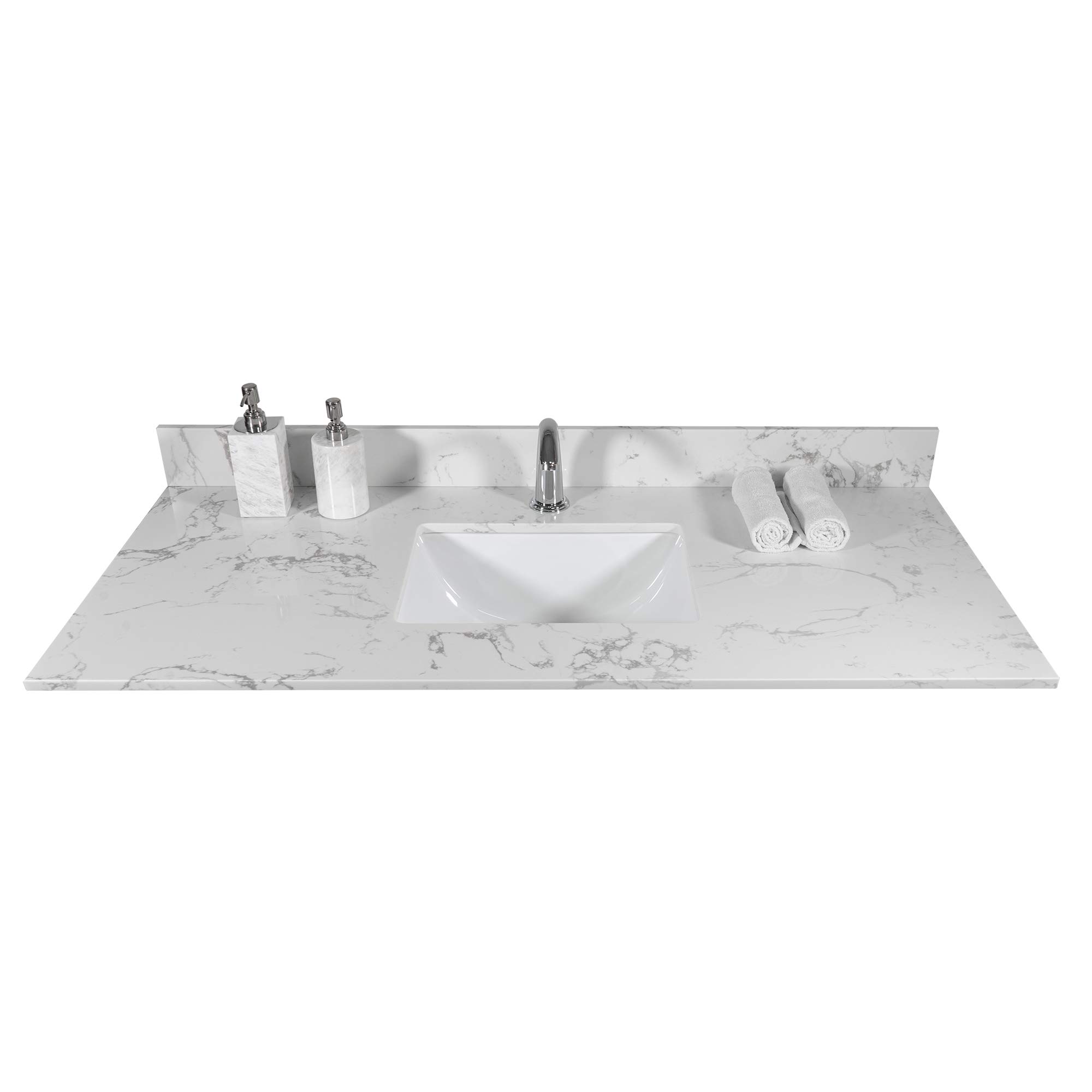 Carrara White Marble Bathroom Vanity Top with Undermount Rectangular Sink & 4