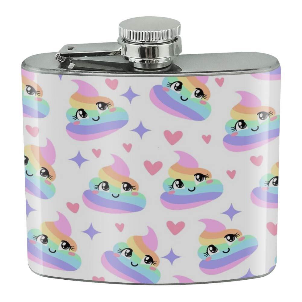 5oz Stainless Steel Hip Flask with Cute Rainbow Poop Design - Leakproof Portable Liquor Container for Outdoor, Camping, Parties & Gifts