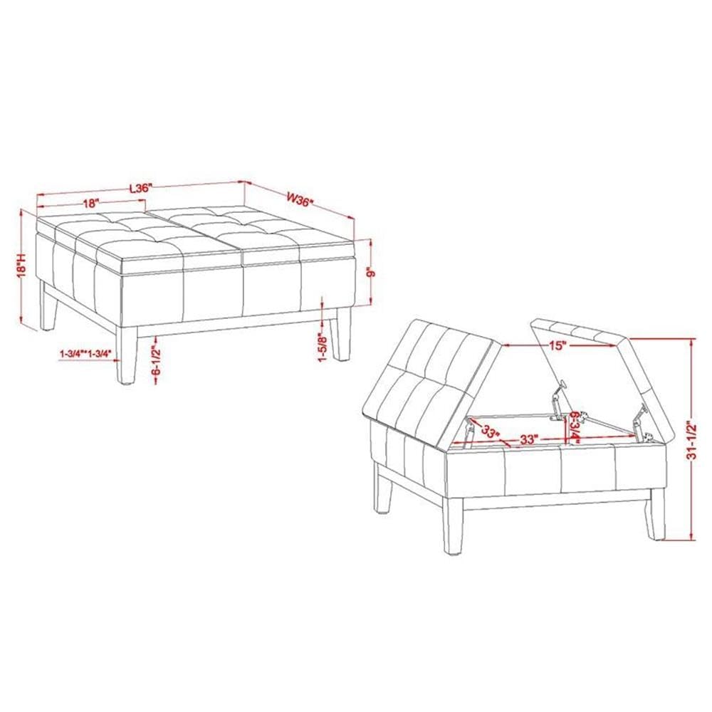 Furniture of America Fernee Transitional Fabric Storage Ottoman in Gray - Stylish Footrest, Extra Seating & Hidden Storage for Living Room, Bedroom or Office