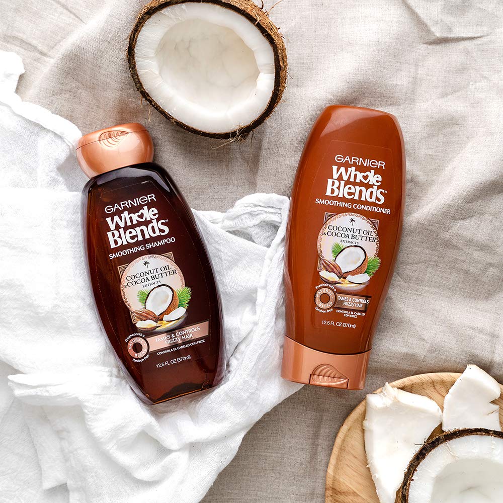 Garnier Whole Blends Smoothing Leave-in Conditioner with Coconut Oil & Cocoa Butter - 10.2 Fl Oz (1 Count) - Hydrating Hair Treatment for Frizz Control & Shine - Perfect for Dry, Damaged Hair at Home or Salon Use