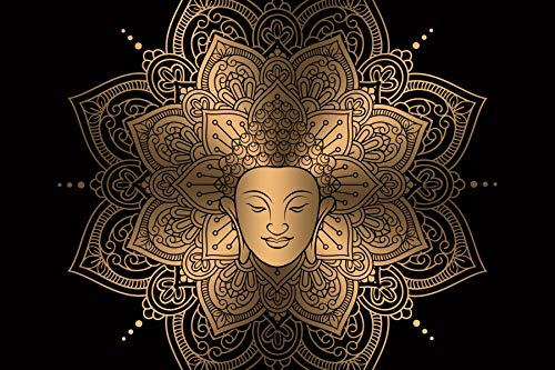 Baocicco 12x8ft Golden Buddha Face Mandala Photography Backdrop - Indian Brahmanism Buddhist Lotus Design Wall Hanging for Meditation Studio, Yoga Room Decor, Bohemian Home Decor & Spiritual Photo Shoot Background