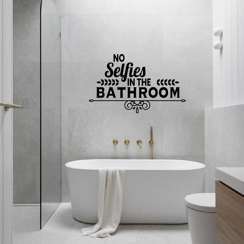 No Selfies in the Bathroom - Funny Bathroom Rules Vinyl Wall Decal (6x10 inch) - Perfect for Home, Restroom, Toilet Decor - Great Gift Idea for Housewarming & Parties