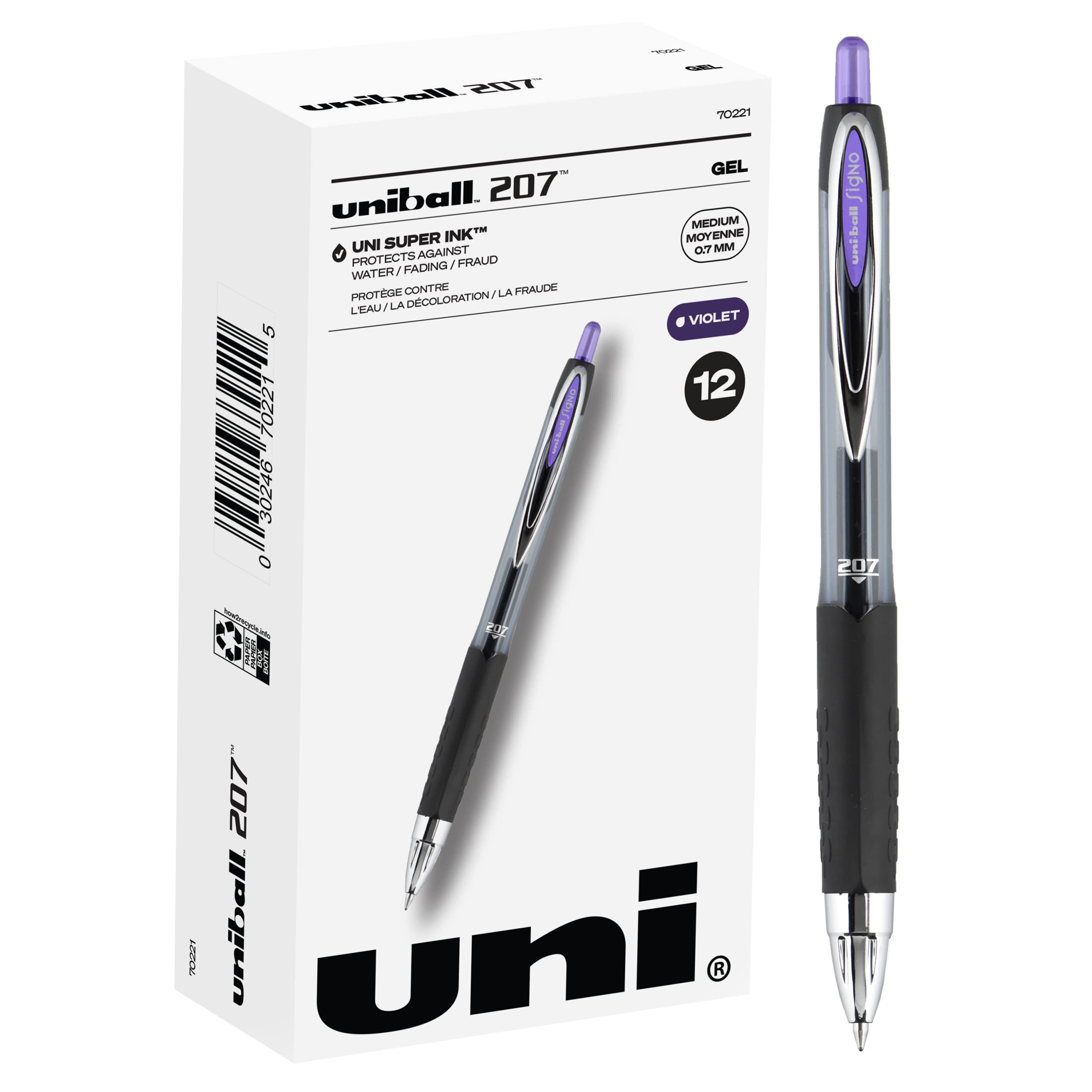 Uni-ball Signo 207 Gel Pen 12 Pack - 0.7mm Medium Purple Gel Ink Pens for Smooth Writing - Office, School & Home Supplies - Perfect for Note Taking, Journaling & Creative Projects