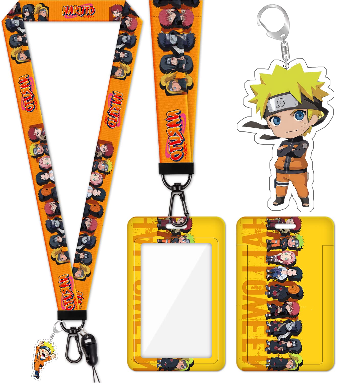Anime Keychain Lanyard with ID Holder - Orange Office Accessories for Work & School