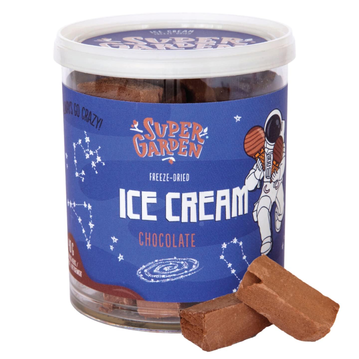 Super Garden Freeze Dried Ice Cream Chocolate - Crunchy & Creamy Astronaut Dessert | No-Melt Space Food for Kids, Camping & Backpacking | Portable 1.41oz Freeze Dried Candy for Hiking, Travel & Outdoor Adventures