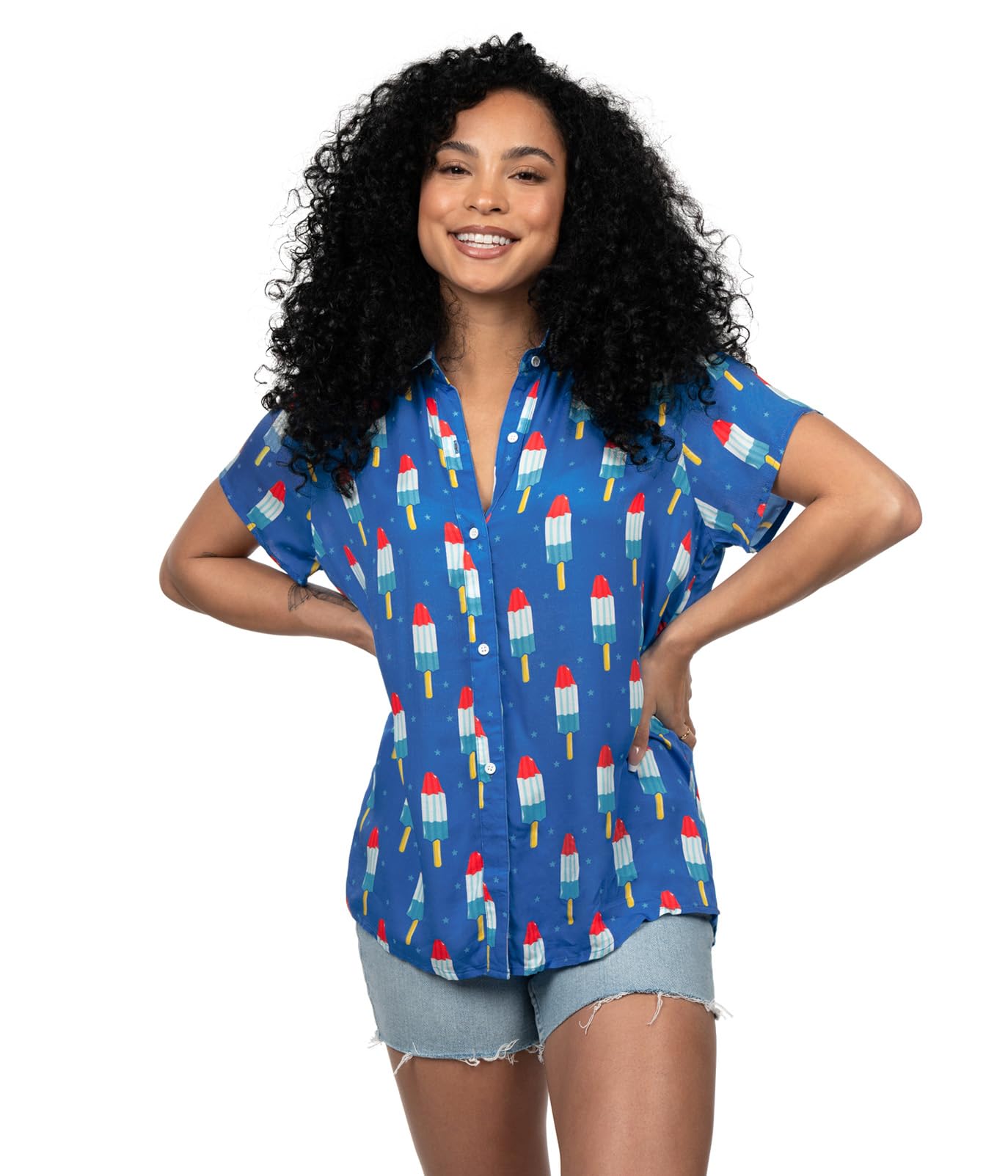 Tipsy Elves Women's 4th of July Patriotic Button Down Shirts | American Flag Themed Blouse for Independence Day Celebrations & Summer BBQs