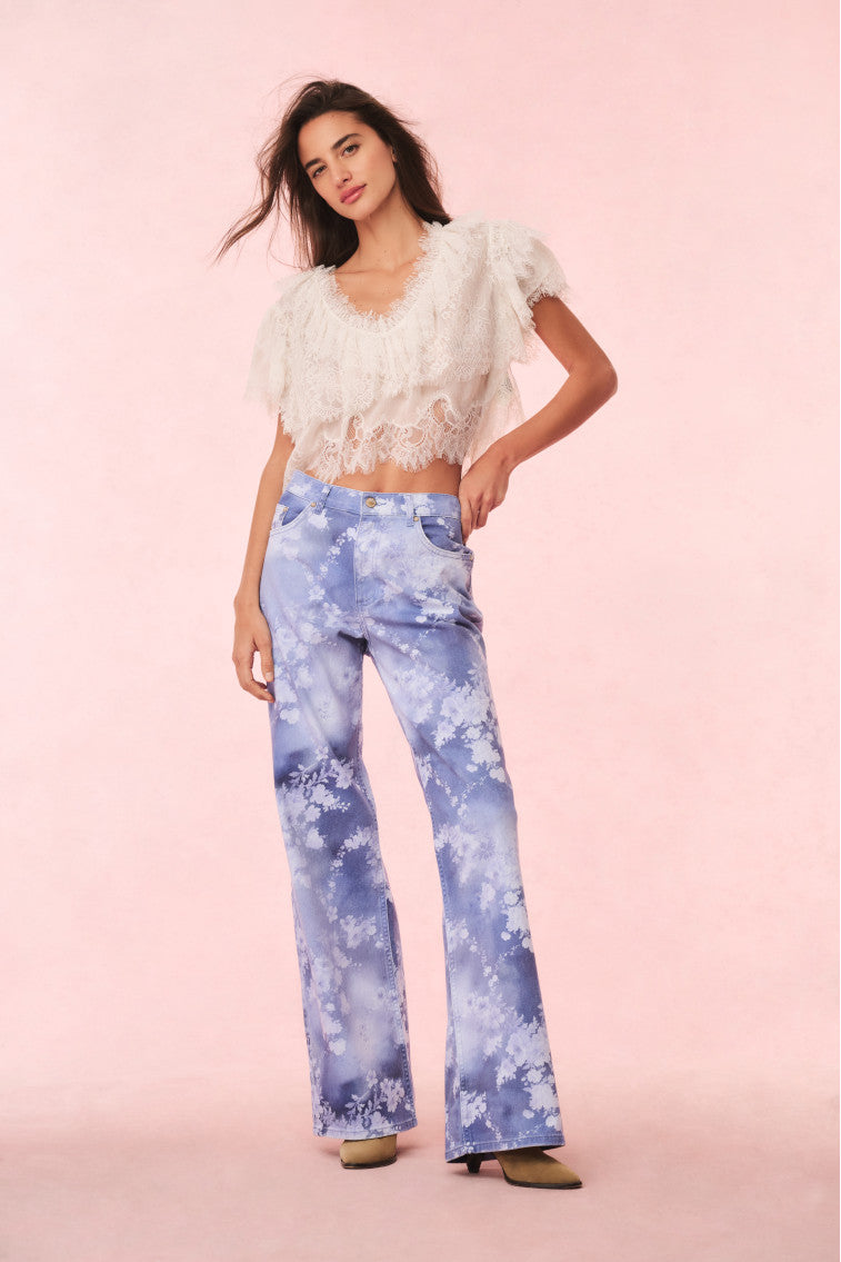 Dessa Floral Wide Leg Jeans for Women - High Waisted Stretch Denim Pants - Boho Chic Casual Outfit for Spring Summer