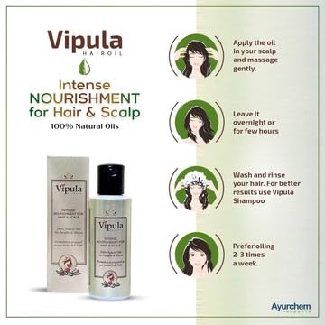 Vipula Ayurvedic Herbal Hair Oil for Stronger, Longer & Thicker Hair Growth - 100% Natural with Coconut, Amla & Bhringraj - Promotes 2X Faster Growth & Repairs Damaged Hair - 2x100ml Bottles - Perfect for Daily Hair Care, Scalp Massage & Split End Treatment