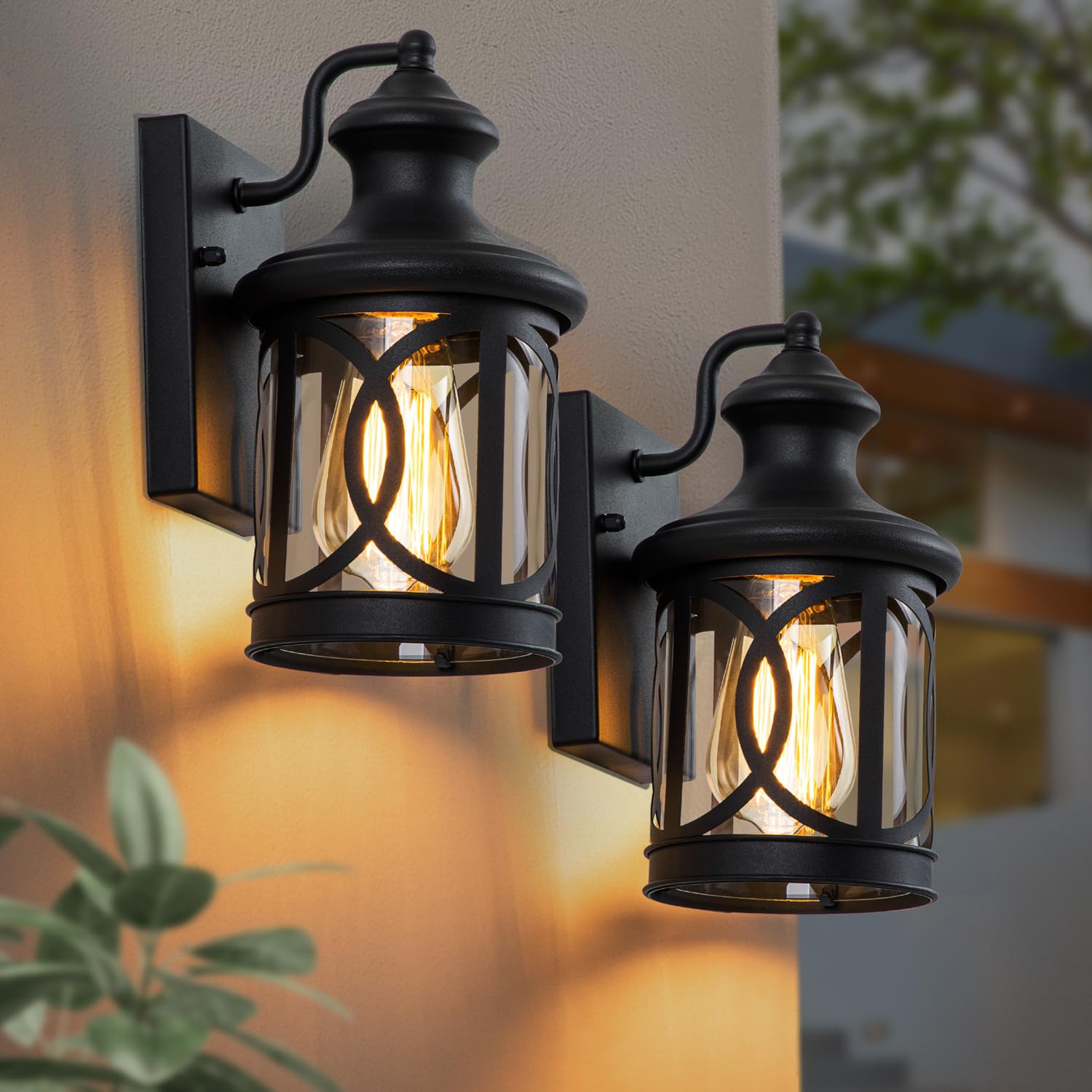 2-Pack Black Outdoor Wall Lights - Waterproof Porch Light Fixtures with Clear Glass Shade for House, Garage, Patio, Front Door & Balcony | Durable Exterior Wall Sconces for Home Security & Curb Appeal