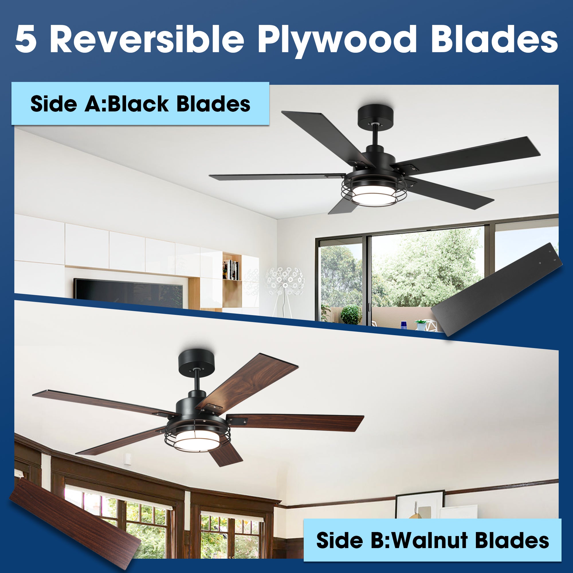 52 Inch Bernice DC Motor Industrial Ceiling Fan with LED Light and Remote Control - Perfect for Warehouses, Garages, and Large Spaces