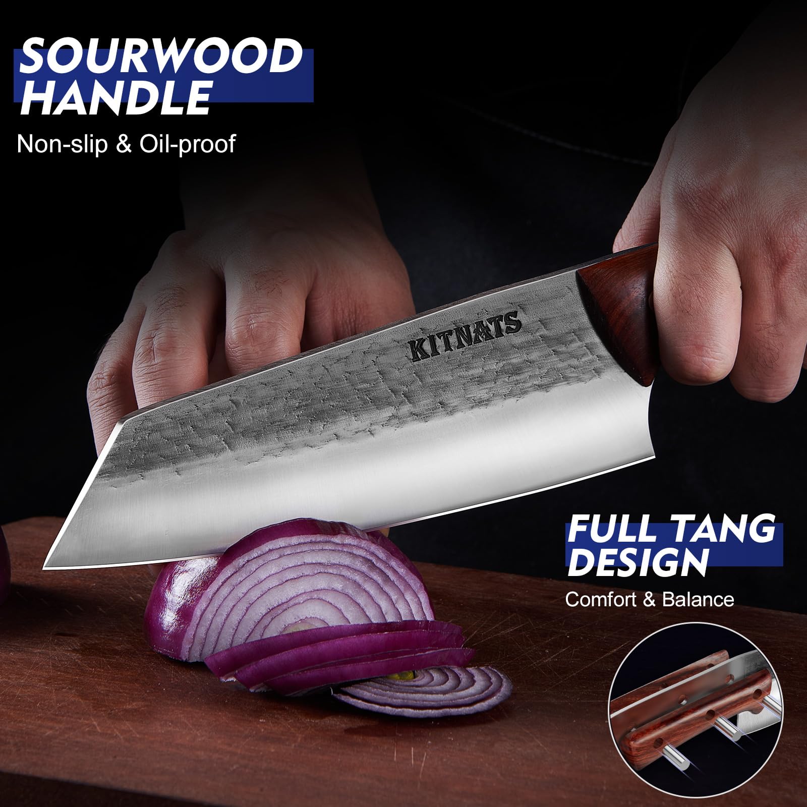 3PCS Premium Hand Forged Butcher Knife Set - Meat Cleaver & Kiritsuke Knife for Professional Meat Cutting | Perfect for Home Kitchen, Outdoor Cooking, Camping BBQ & Gift for Men