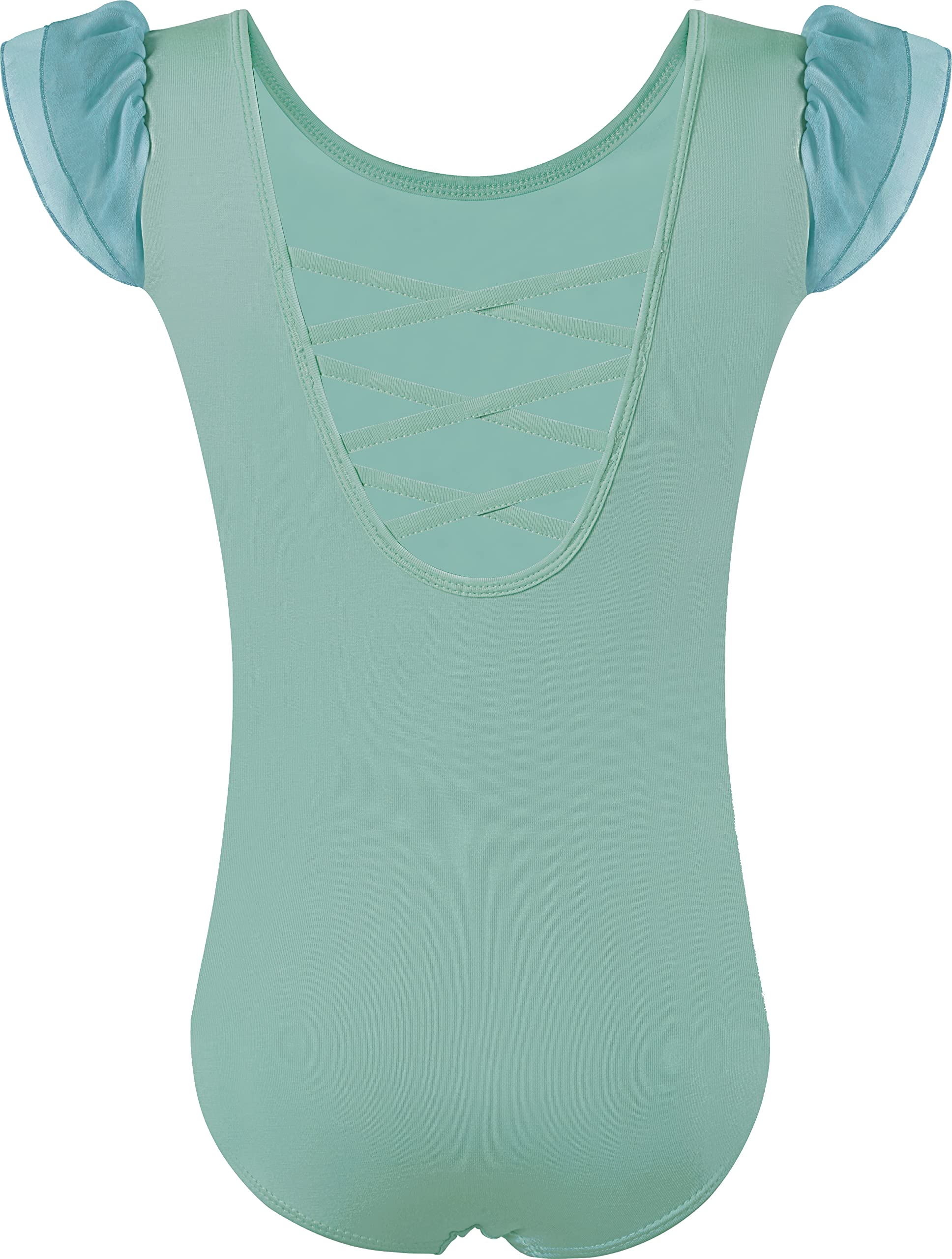 MOLLDAN Girls Ballet Leotard with Criss Cross Back - Short Sleeve Dance Leotards for Ballet, Jazz, Gymnastics & Performance - Comfortable & Stretchy for Kids Dance Classes & Recitals
