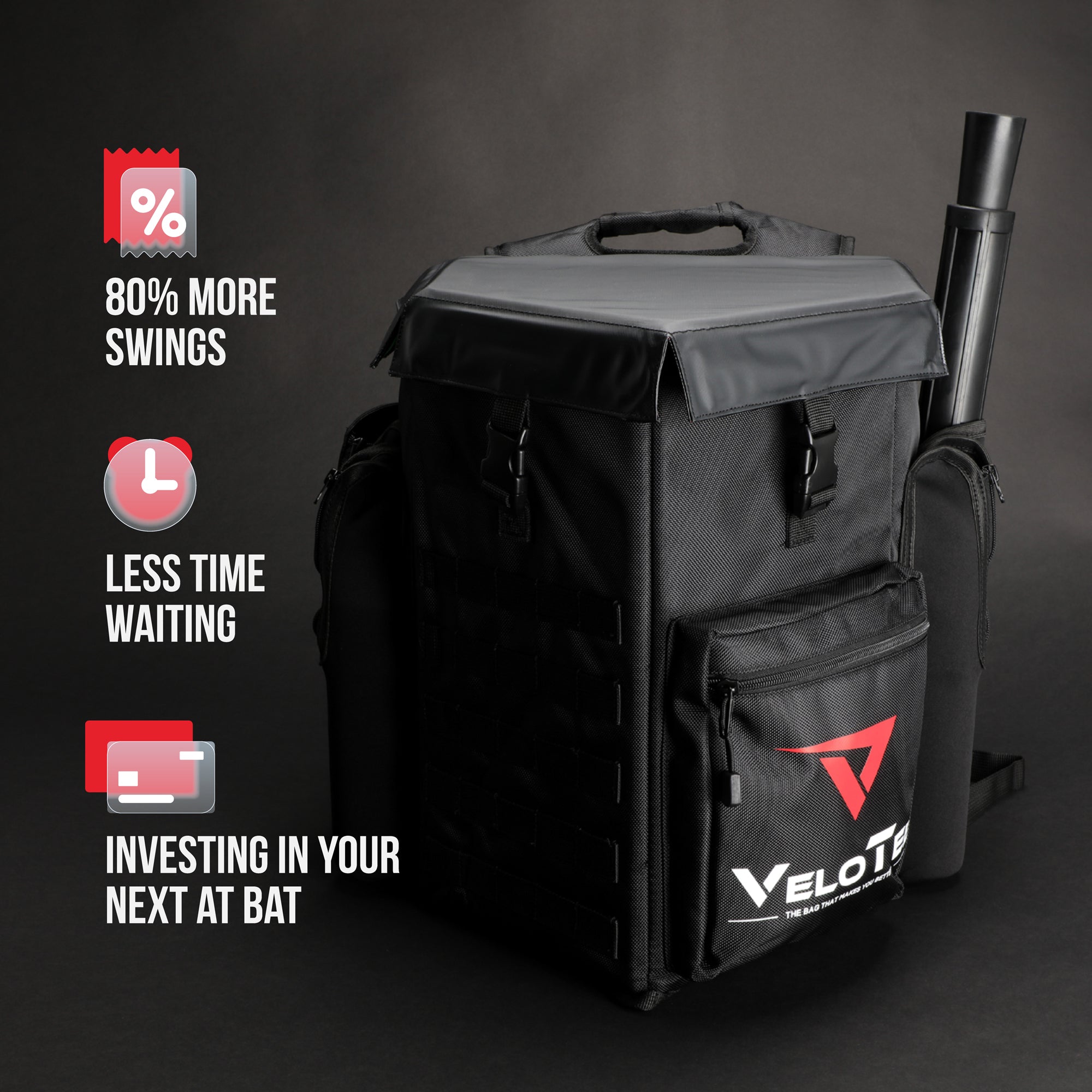 VeloTee 2.0 Baseball & Softball Bat Bag with Adjustable Batting Tee - Durable Sports Equipment for Training & Games - Perfect for Baseball Players & Coaches
