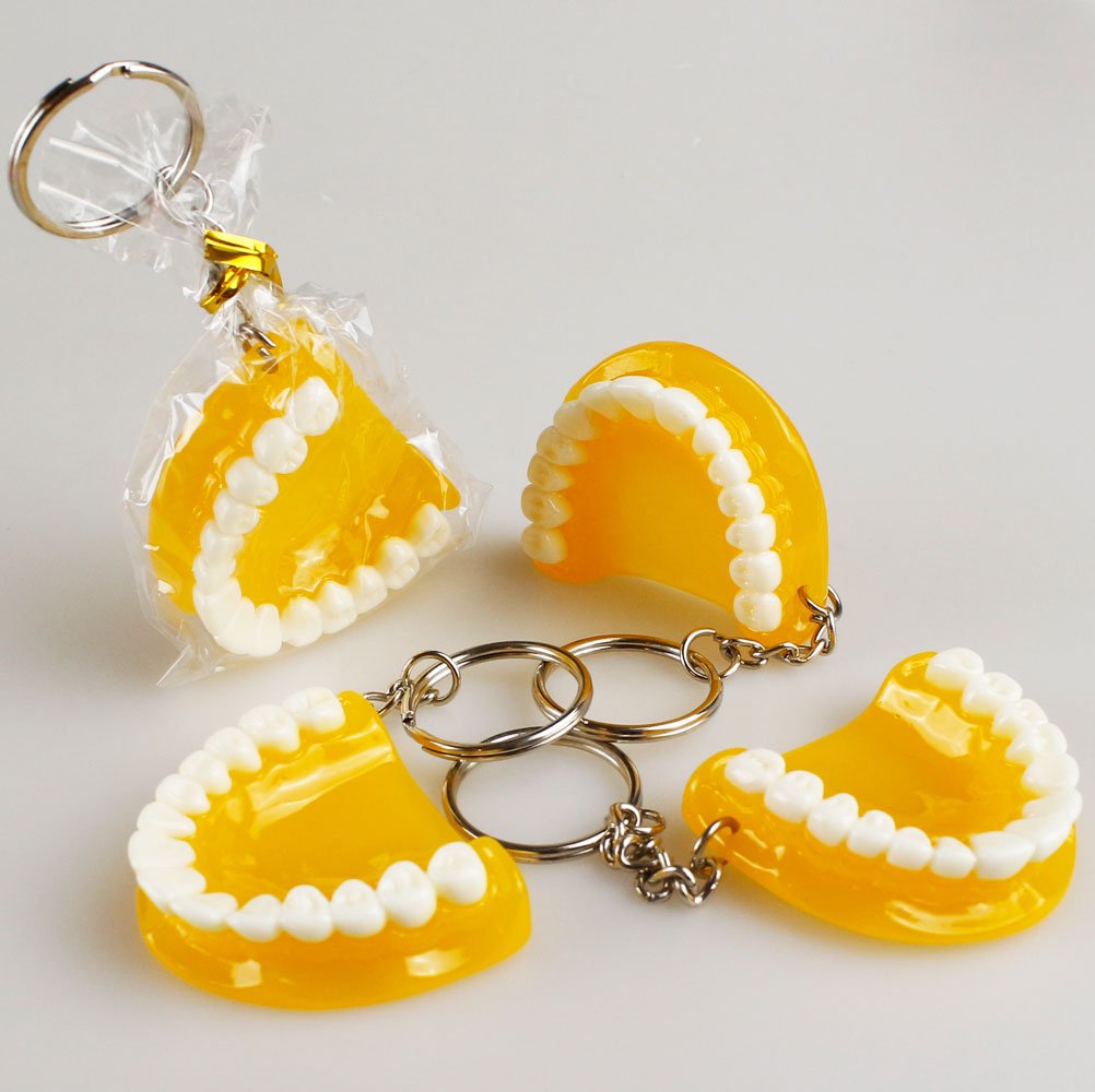 Airgoesin 5-Piece Teeth Keychain Rings - Funny Dentist Gift for Dental Clinic, Jaw-Shaped Phone Accessories (Yellow) - Perfect for Dental Students, Office Decor & Party Favors