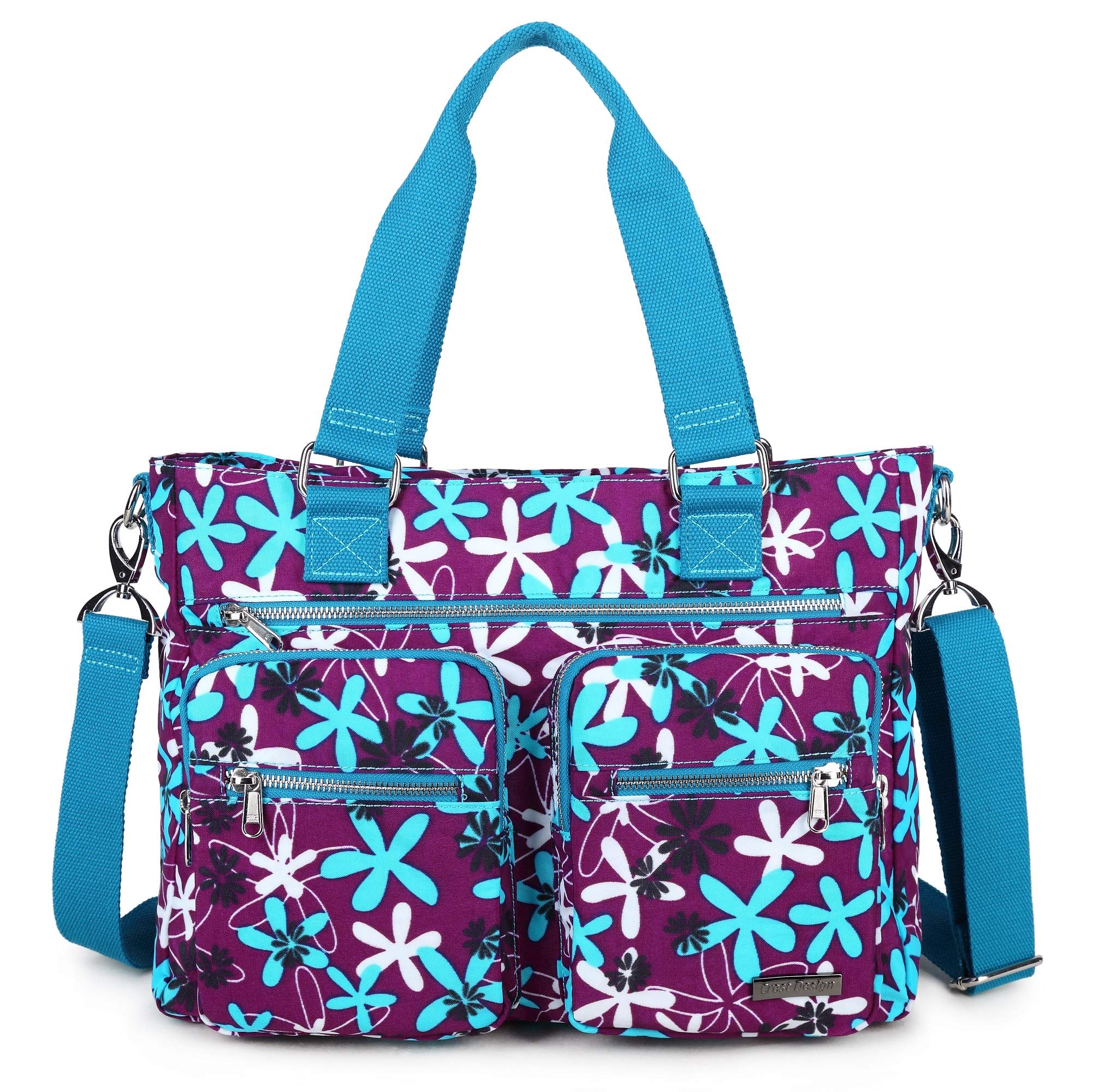 Crest Design Nylon Laptop Shoulder Bag for Women - Lightweight Teacher Nurse Tote Organizer with Multiple Pockets - Perfect for Work, Travel, School & Daily Commute