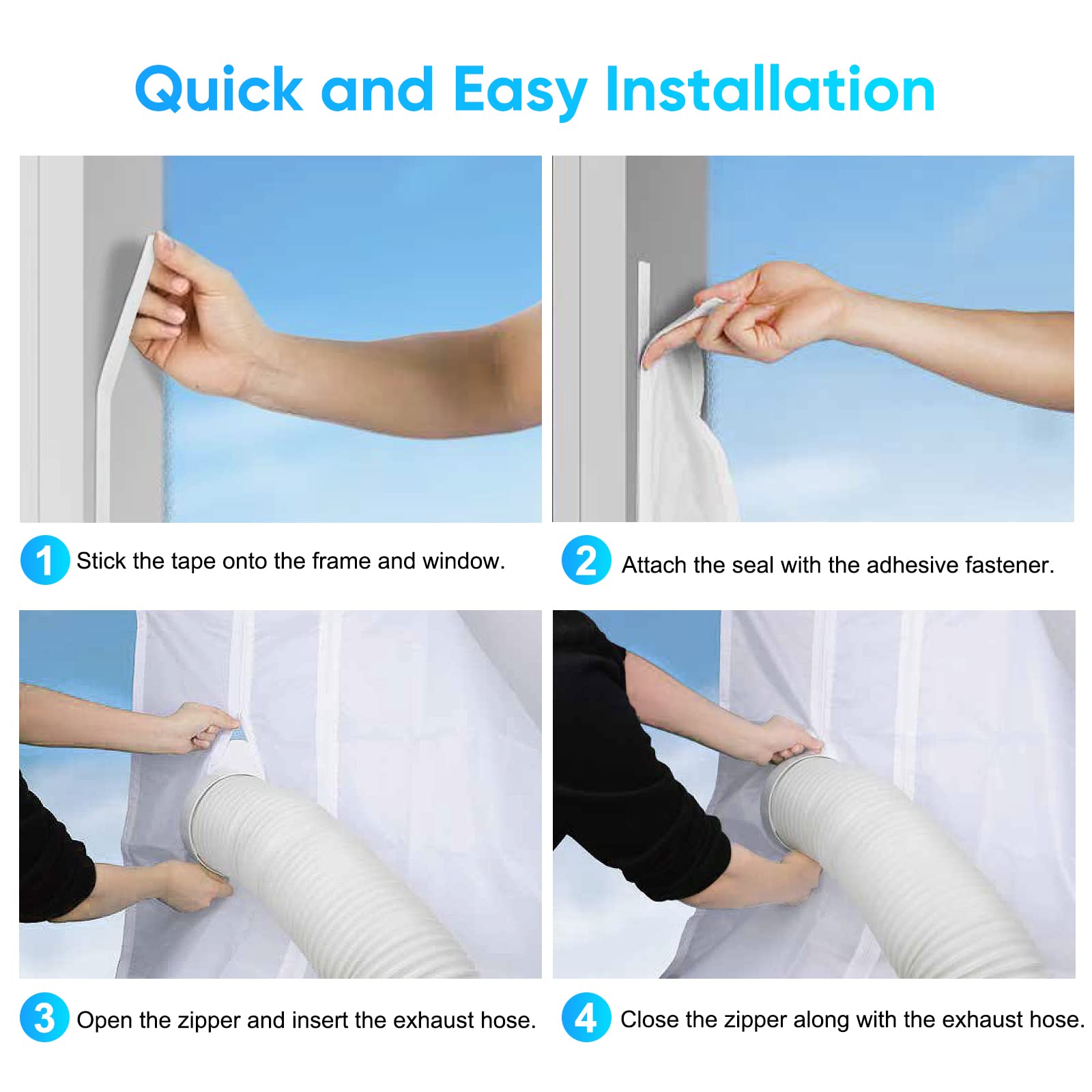 Portable Air Conditioner Window Kit - No Drilling Installation with Zip & Adhesive Fastener, Waterproof & Wind Resistant, 400cm/158 Inch - Perfect for Tumble Dryer Venting & Hot Air Stop in Apartments, Homes & Offices