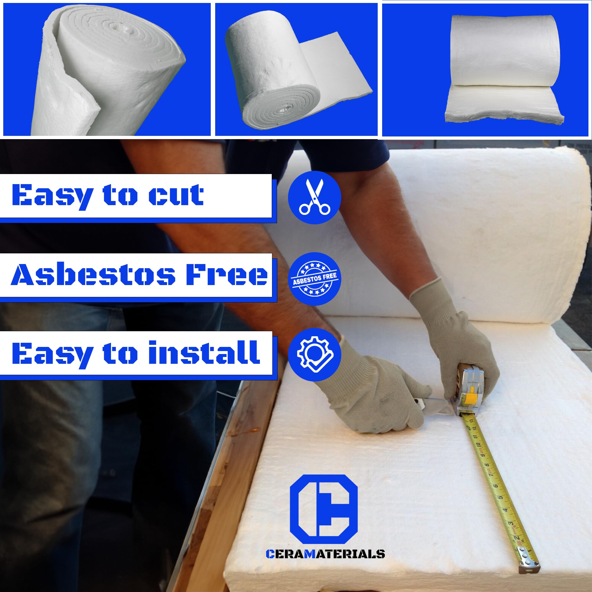 High-Temperature Ceramic Fiber Insulation Roll - 2300°F Fireproof, 8LB Density, 2