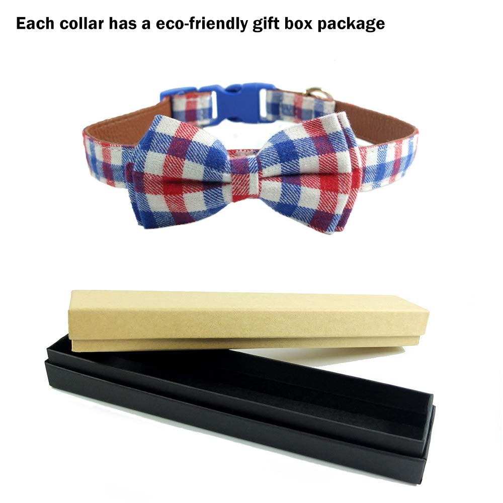 Stylish Plaid Bow Tie Dog Collar - Adjustable Soft Leather Pet Collar for Small Medium Large Dogs (13