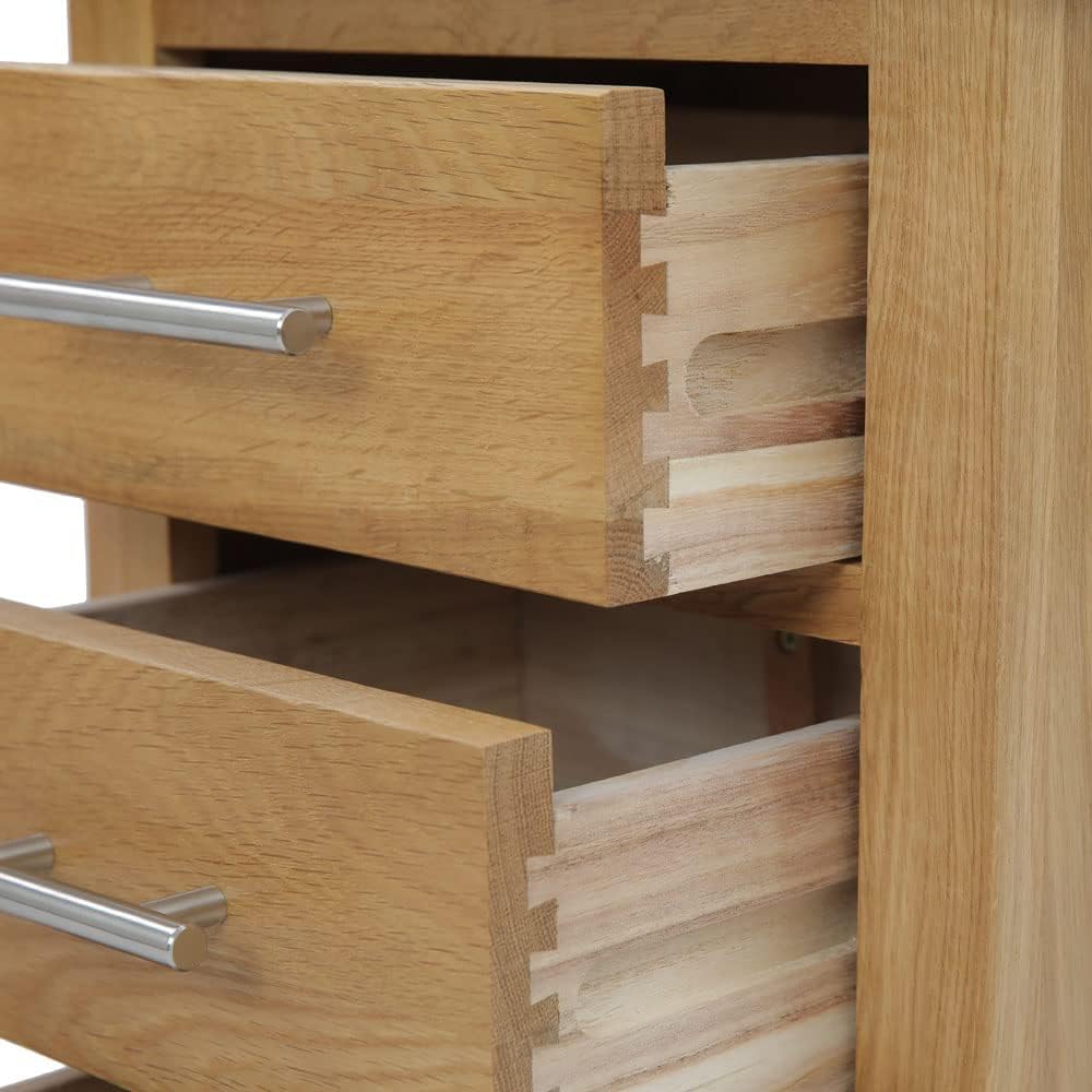 Oak Nightstand with 3 Drawers - Solid Wood Bedside Table, 42