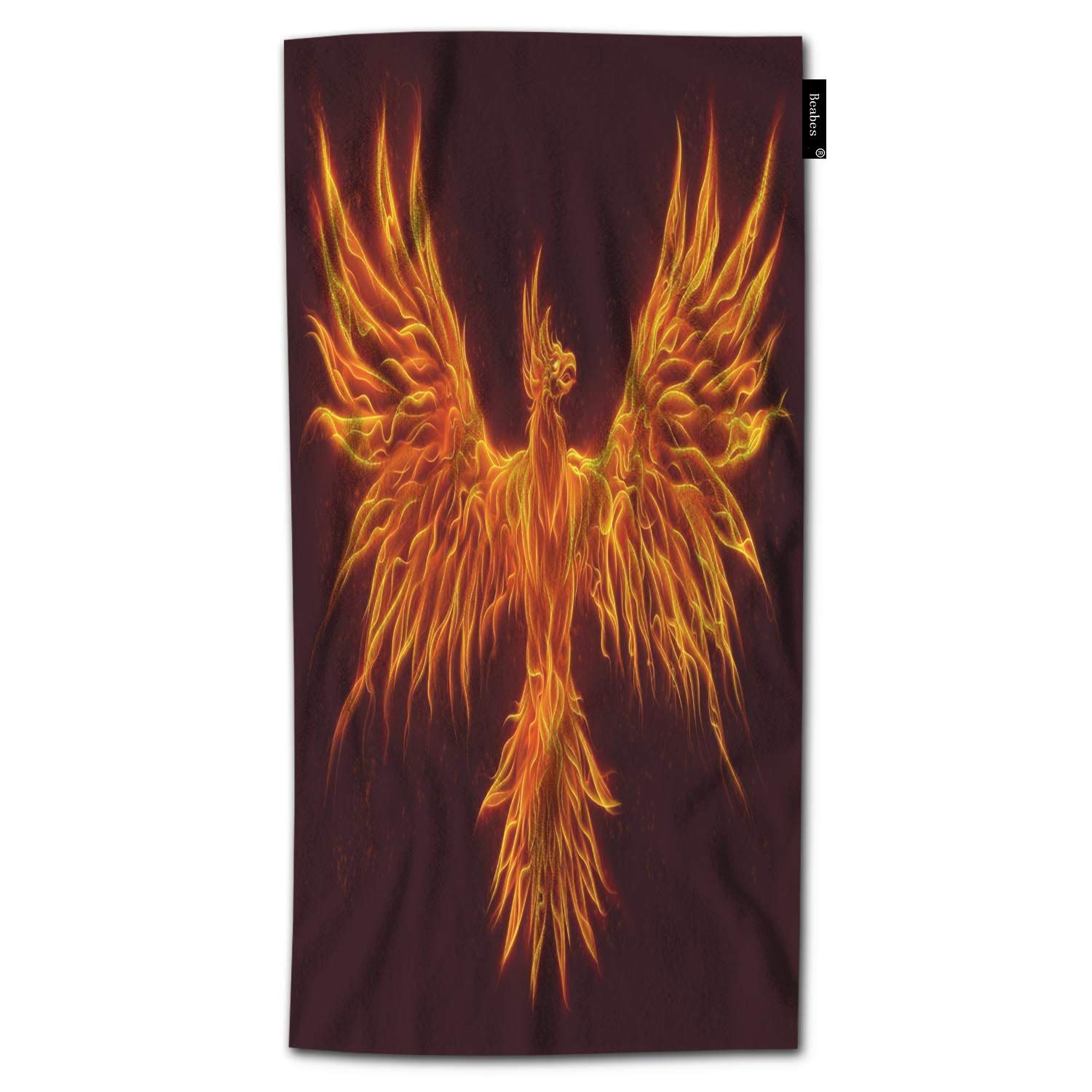 Beabes Fire Phoenix Rebirth Bath Towel - Super Soft Polyester-Microfiber 64x32 Inch - Fantasy Fiery Drawing for Men & Women - Perfect for Bathroom, Spa, Travel & Gym