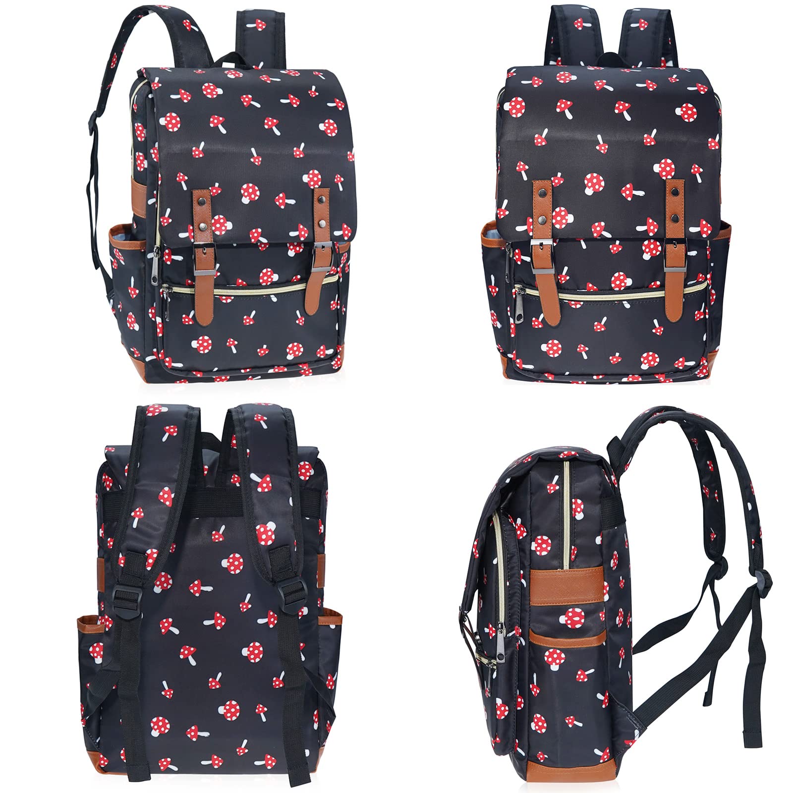MCWTH Stylish Mushroom Print Backpack for Girls & Women - 15.6 Inch Laptop School Backpack, College Bookbag for Travel, Work & Daily Use | Perfect for School, Office & Commuting
