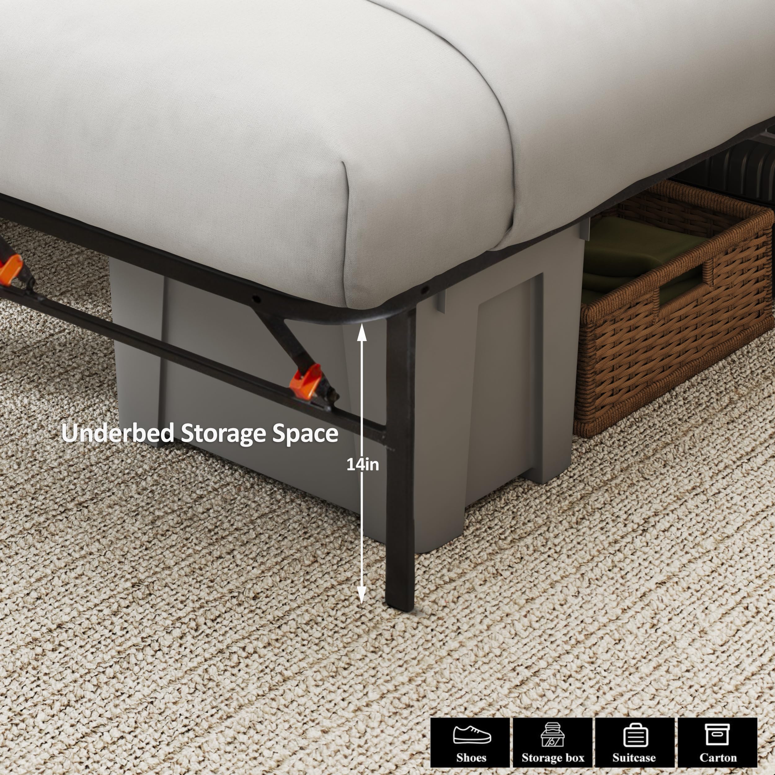 Hollywood Bed Frame - Sturdy Platform Bed Base with Metal Slats, Black - Perfect for Modern Bedrooms & Guest Rooms