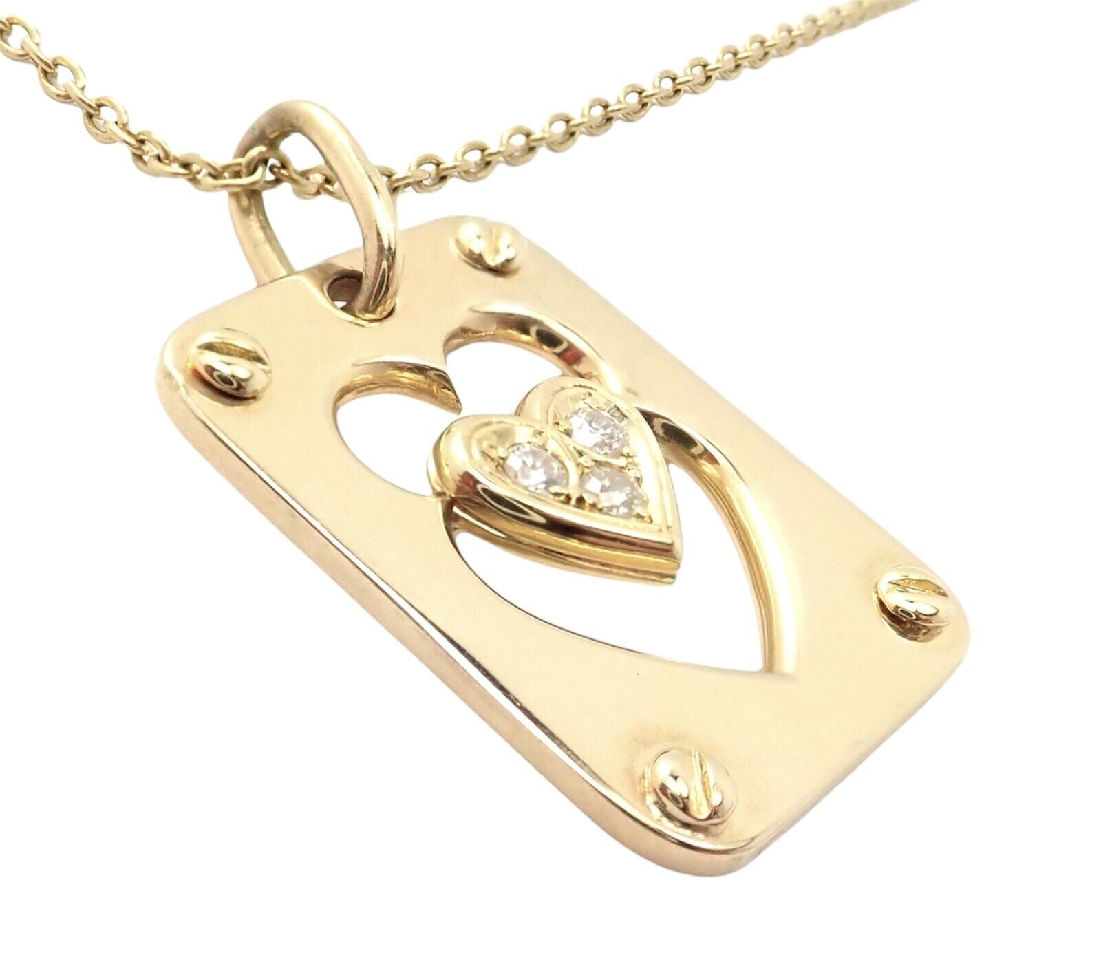 Exquisite Christian Dior 18k Yellow Gold Diamond Ace of Hearts Pendant Necklace - Luxury Jewelry Gift for Women - Perfect for Anniversaries & Special Occasions