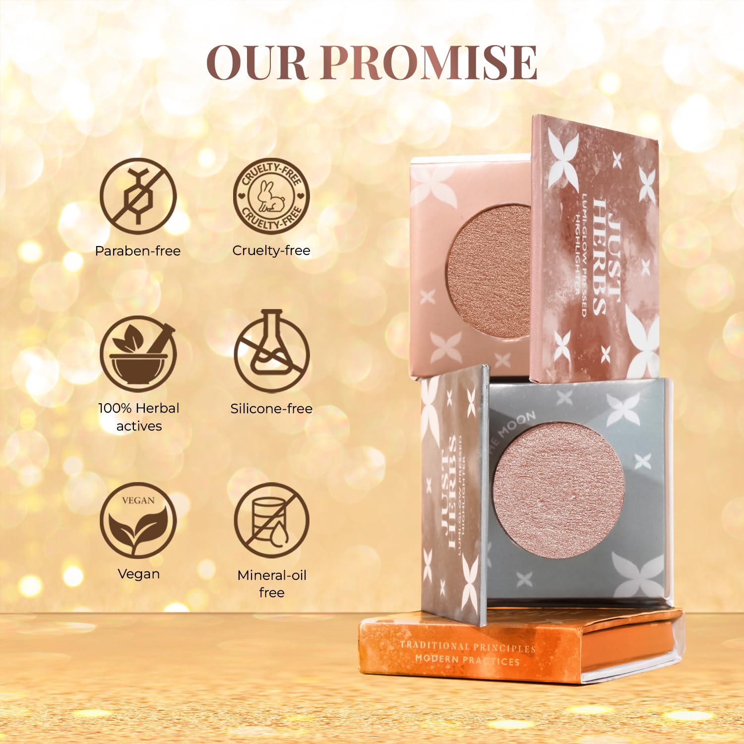 Just Herbs Lumi Glow Pressed Highlighter - Shea Butter & Vitamin C Face Makeup - 3.5g (The Stars) - Natural Radiance for Cheekbones, Nose & Décolletage - Perfect for Day & Night Glow
