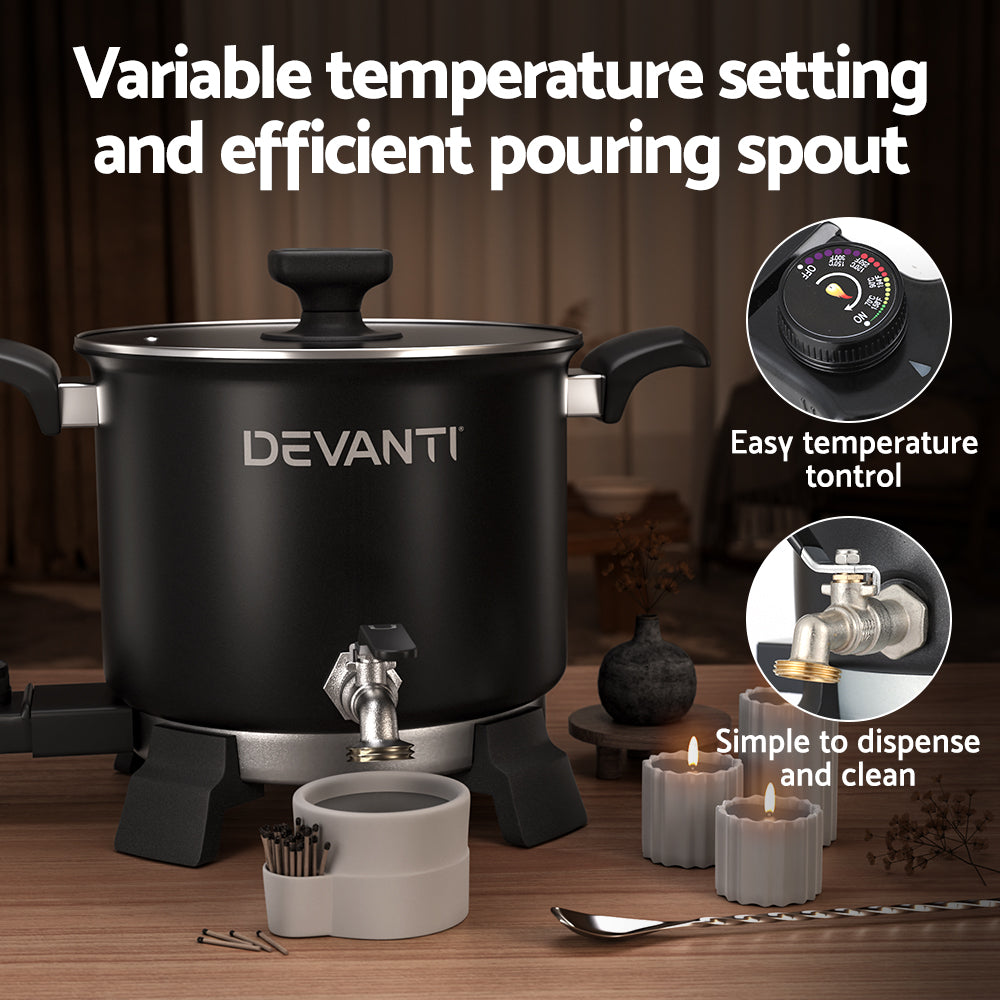 Devanti 5L 1200W Electric Wax Melter Pot for Candle Making - Fast Heating Wax Warmer with Pour Spout, Perfect for Soy Wax, Beeswax & Soap Making - Ideal for Home DIY, Craft Projects & Small Business Use