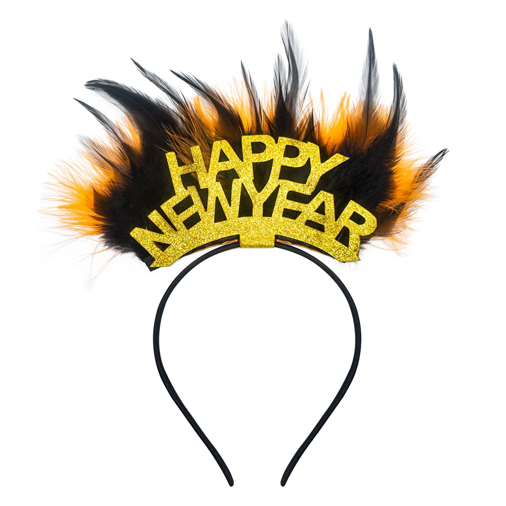 2025 New Year Feather Headbands & Glitter Tiara - Sparkly Party Hair Accessories for Women & Men - Perfect for New Year's Eve Celebrations, Costume Parties & Festive Events