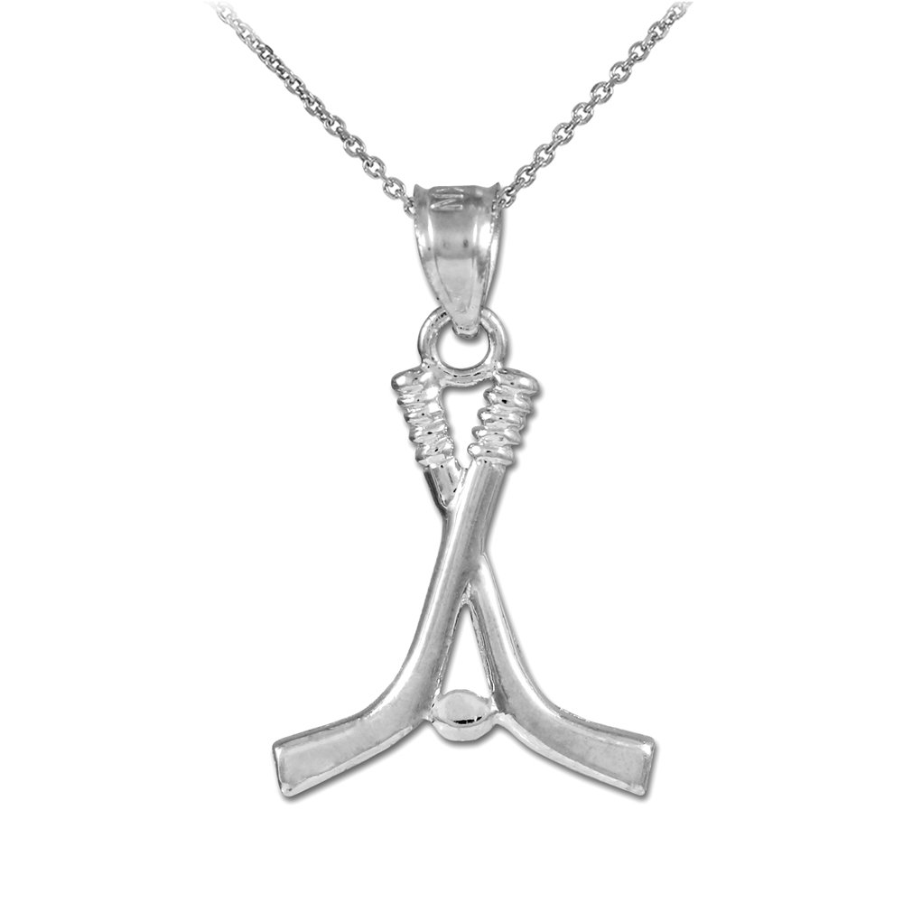 14K White Gold Ice Hockey Stick & Puck Charm Pendant Necklace - Perfect Gift for Hockey Fans & Winter Sports Enthusiasts - Ideal for Games, Parties & Sports-Themed Events